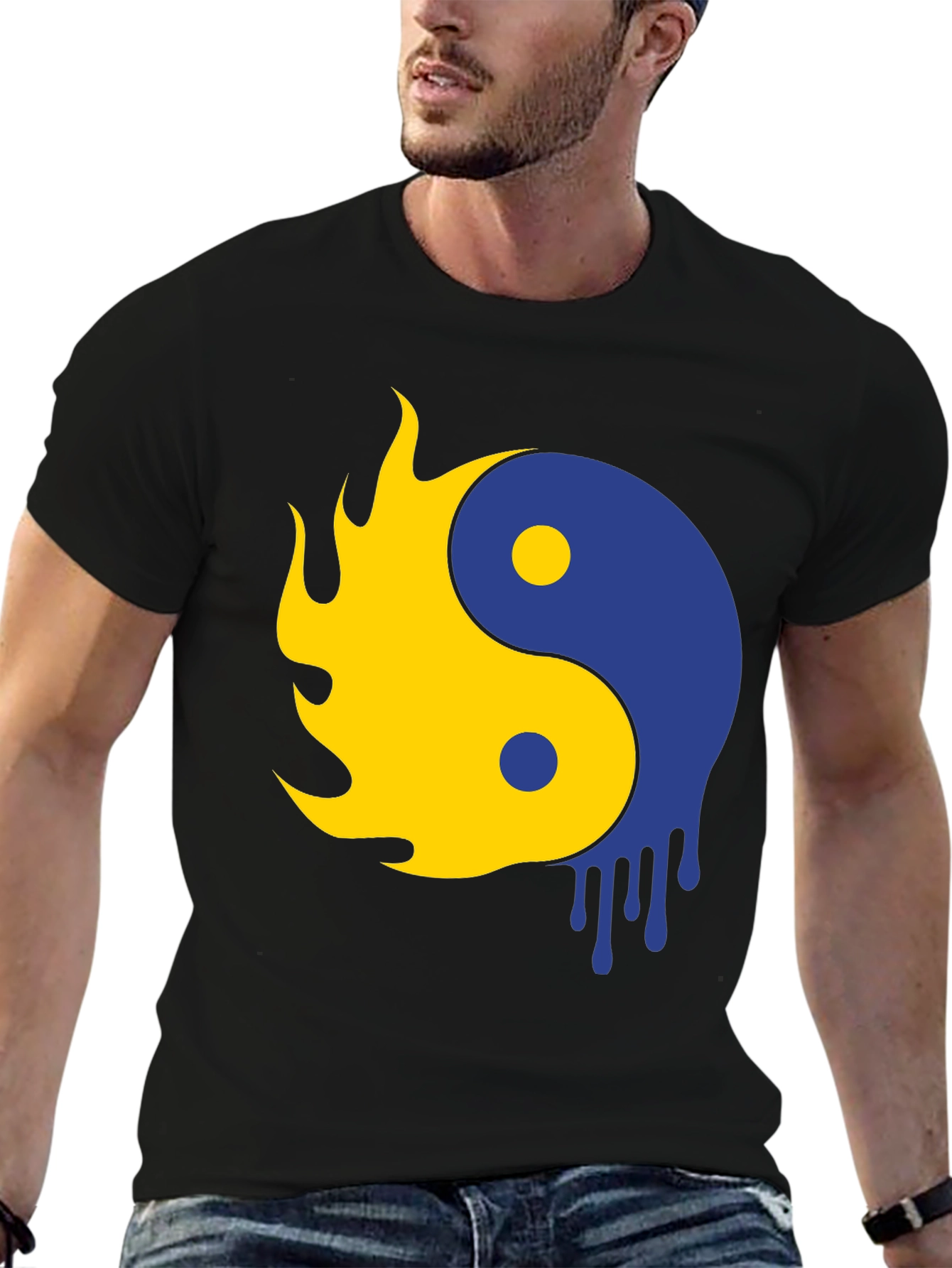 Yin Yang Flame Drip Graphic Tee - Modern Style