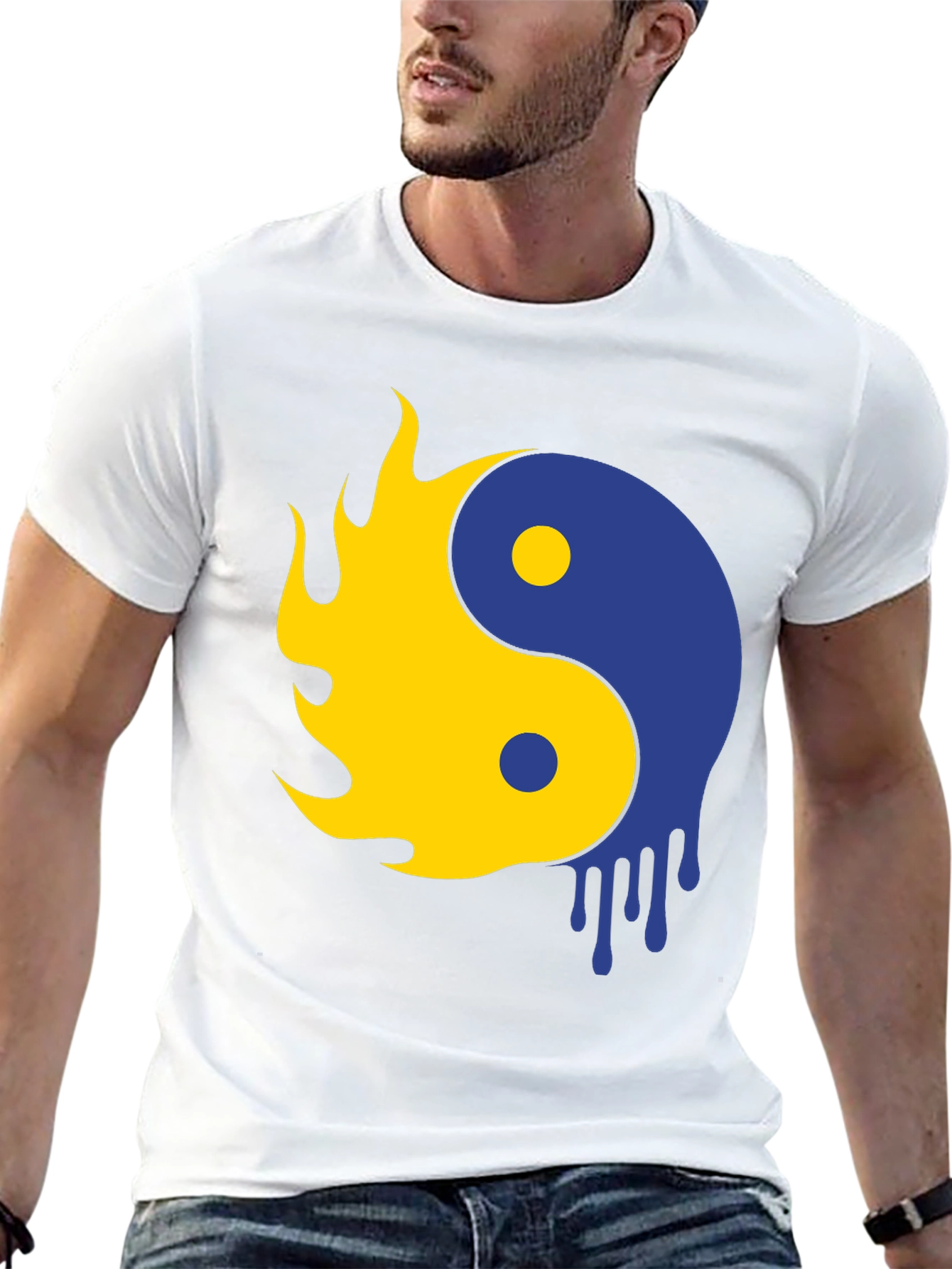 Yin Yang Flame Drip Graphic Tee - Modern Style