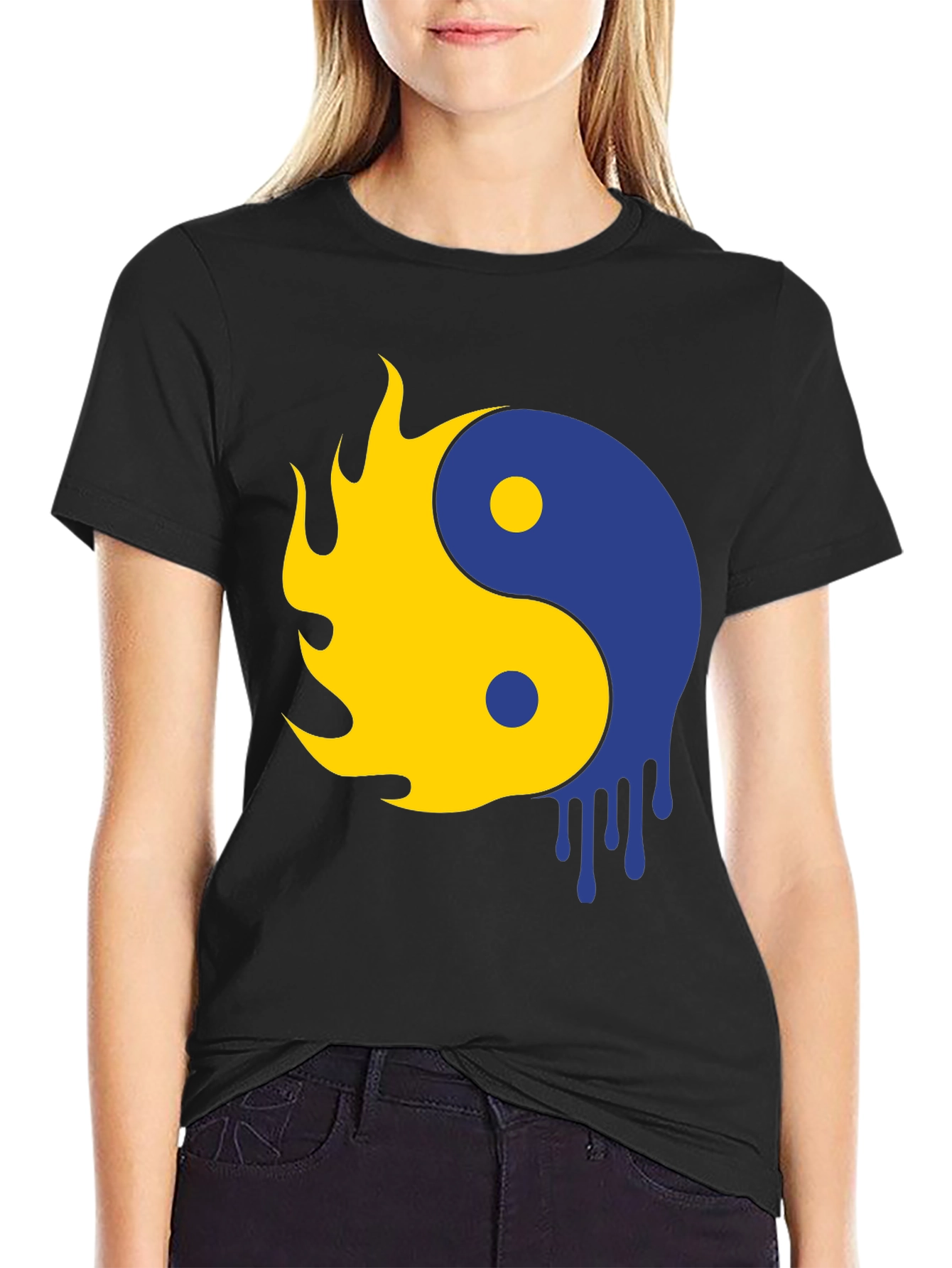 Yin Yang Flame Drip Graphic Tee - Modern Style
