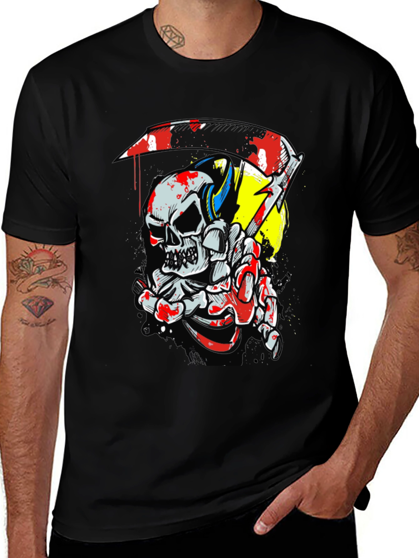 Skull & Scythe Graphic Tee - Edgy Mens Black T-Shirt