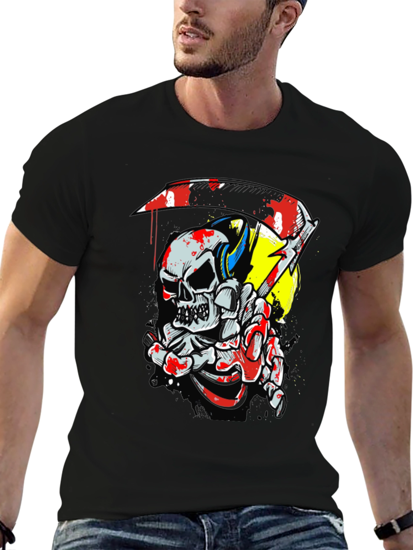 Skull & Scythe Graphic Tee - Edgy Mens Black T-Shirt