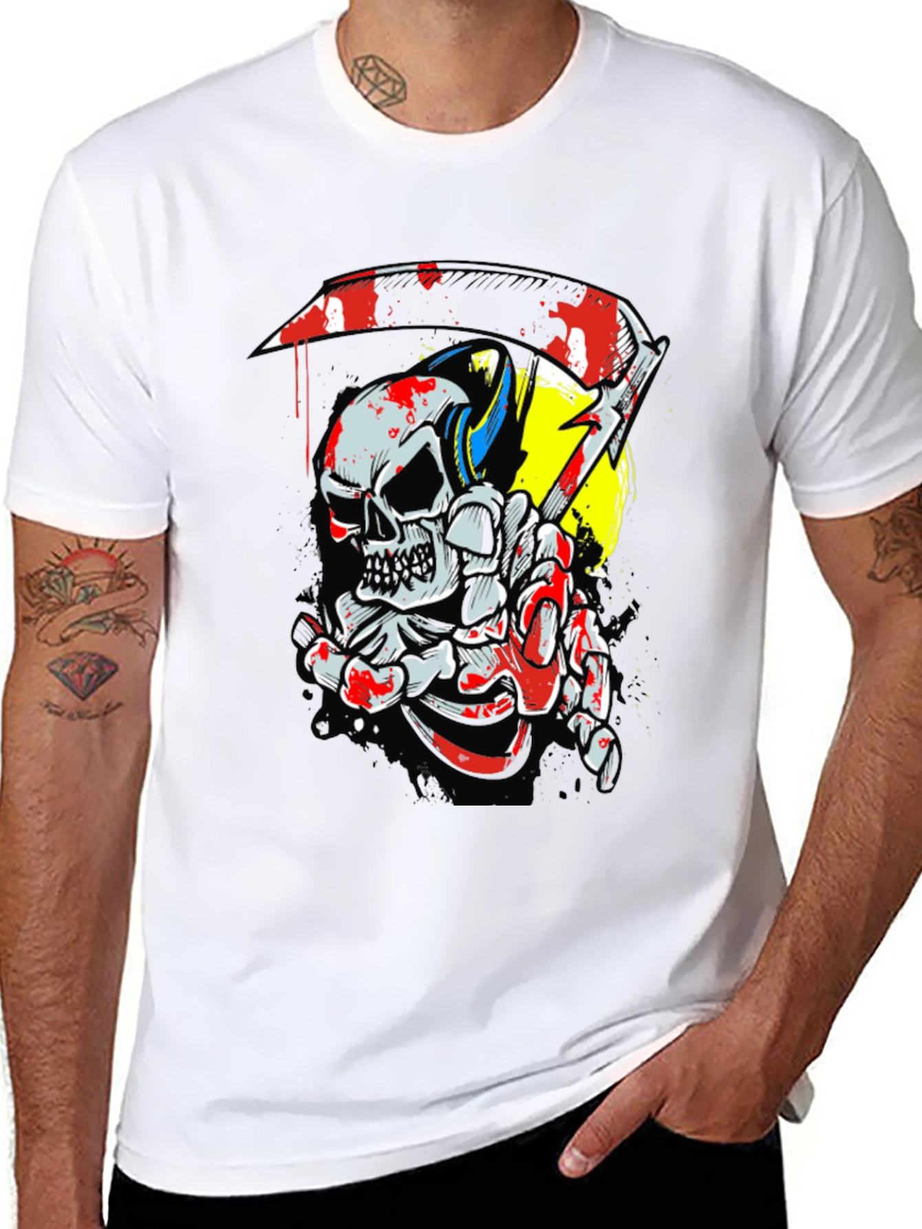 Skull & Scythe Graphic Tee - Edgy Mens Black T-Shirt