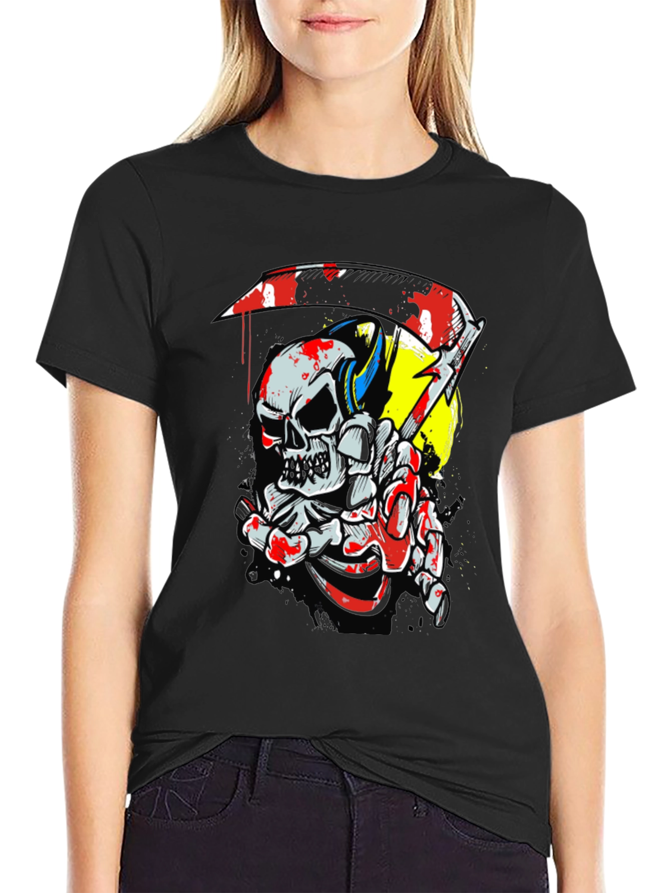 Skull & Scythe Graphic Tee - Edgy Mens Black T-Shirt