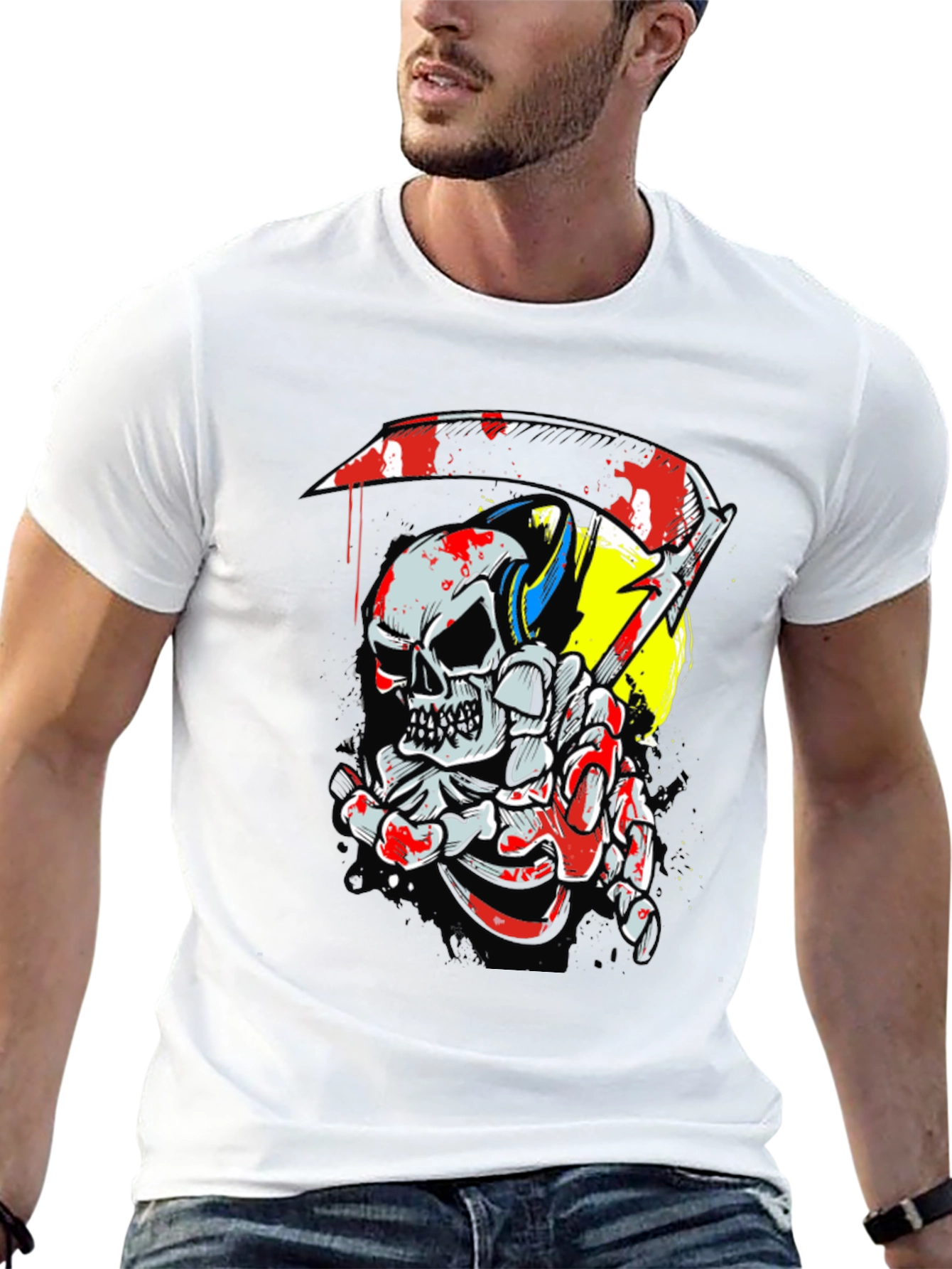 Skull & Scythe Graphic Tee - Edgy Mens Black T-Shirt