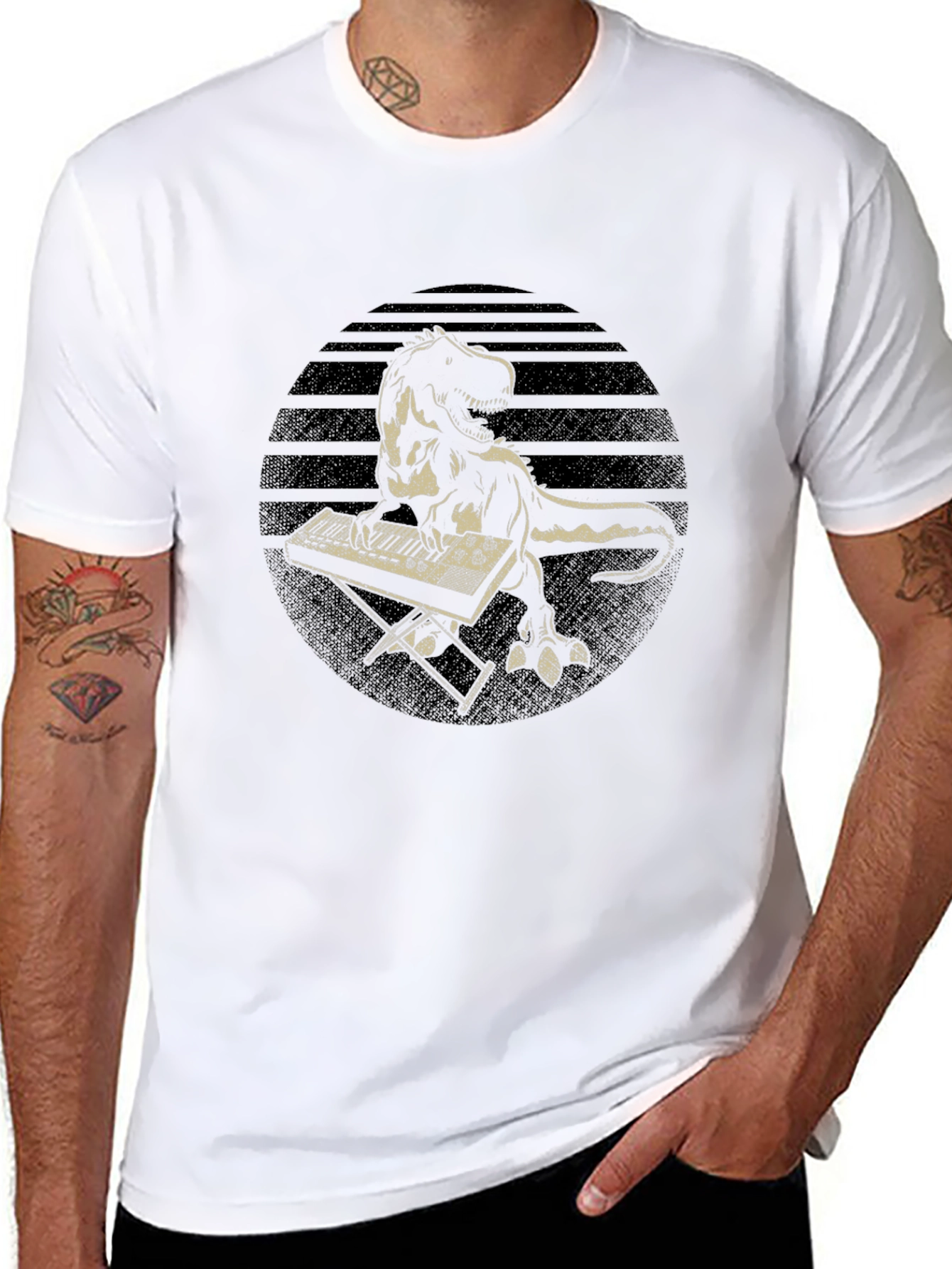 Dinosaur Keyboardist T-Shirt - Retro Style