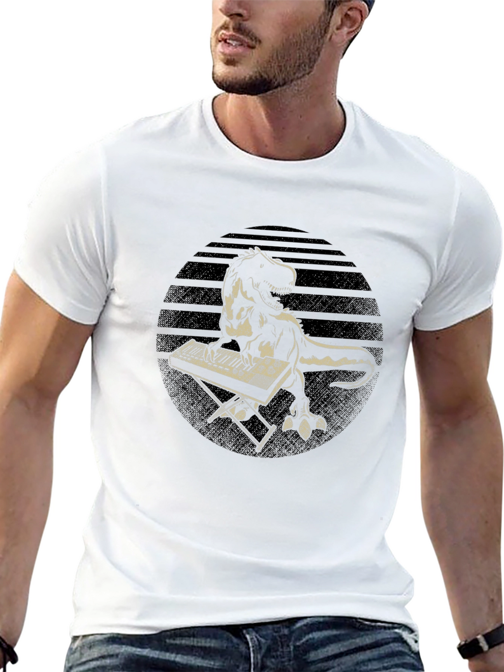 Dinosaur Keyboardist T-Shirt - Retro Style