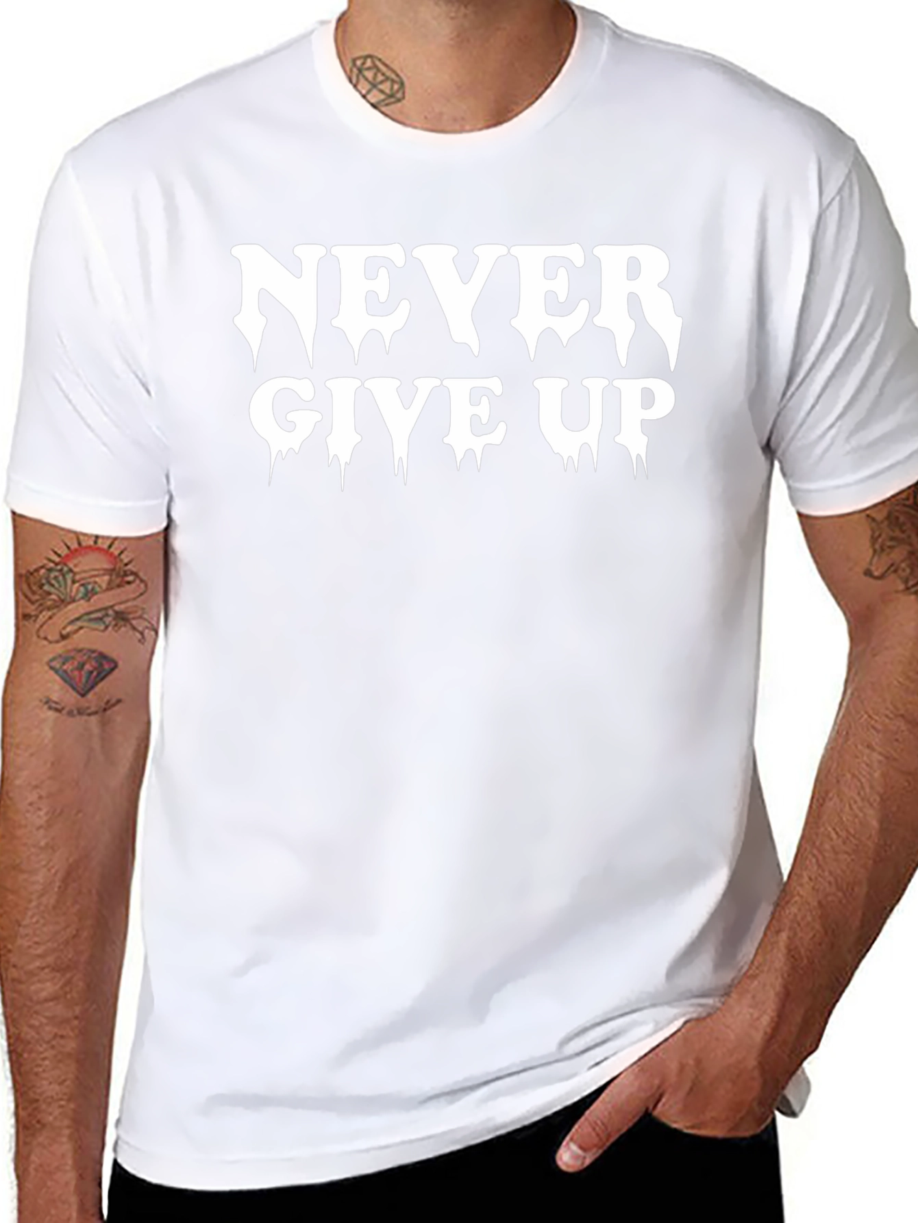 Never Give Up Black Graphic Tee Motivational Shirt