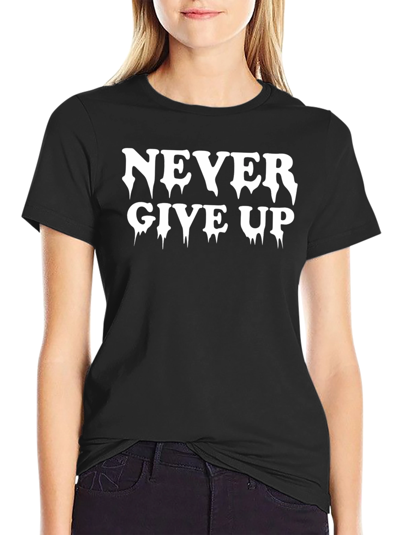 Never Give Up Black Graphic Tee Motivational Shirt