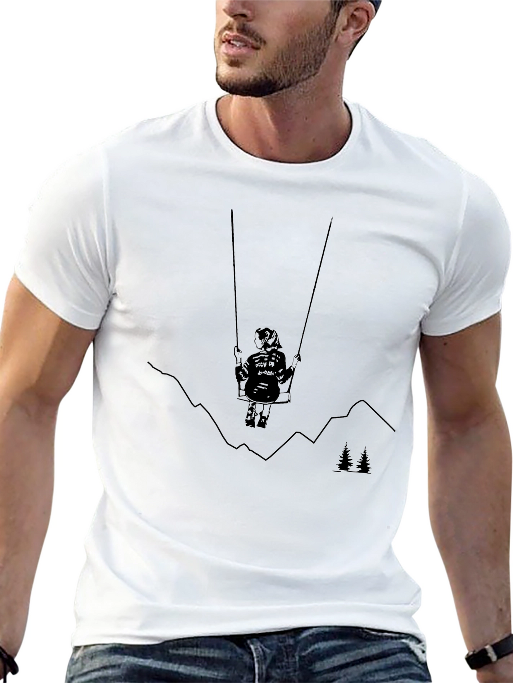 Black Graphic Tee - Girl on Swing