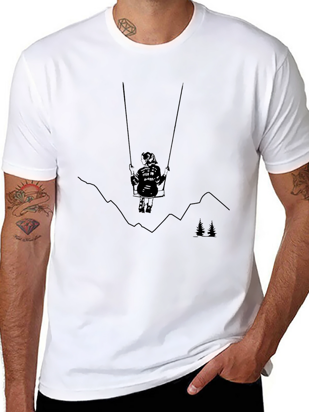 Black Graphic Tee - Girl on Swing