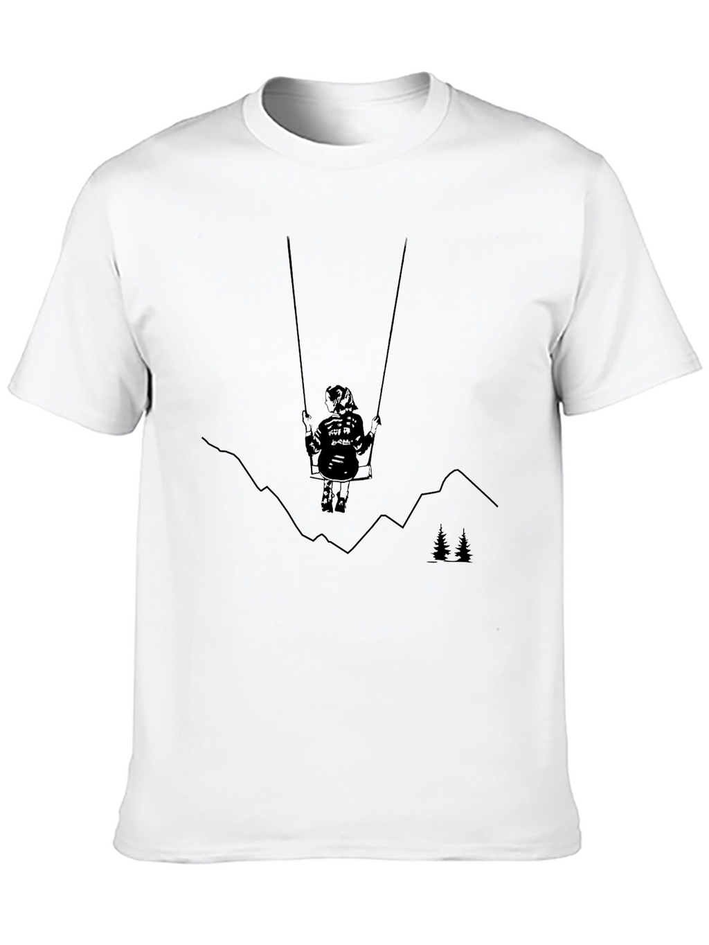 Black Graphic Tee - Girl on Swing