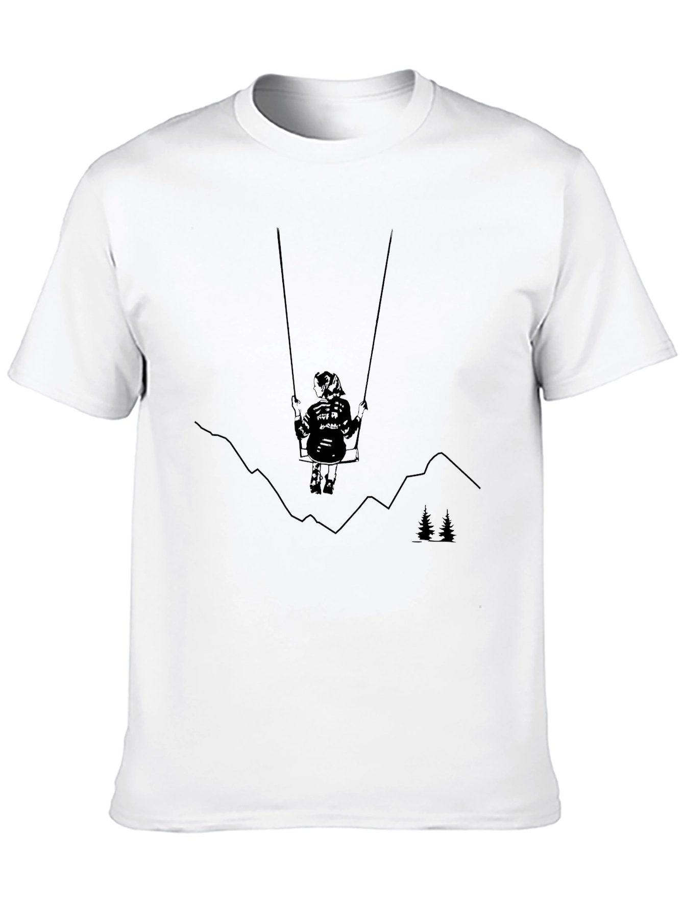 Black Graphic Tee - Girl on Swing