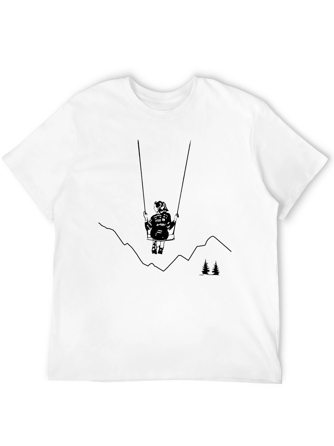 Black Graphic Tee - Girl on Swing