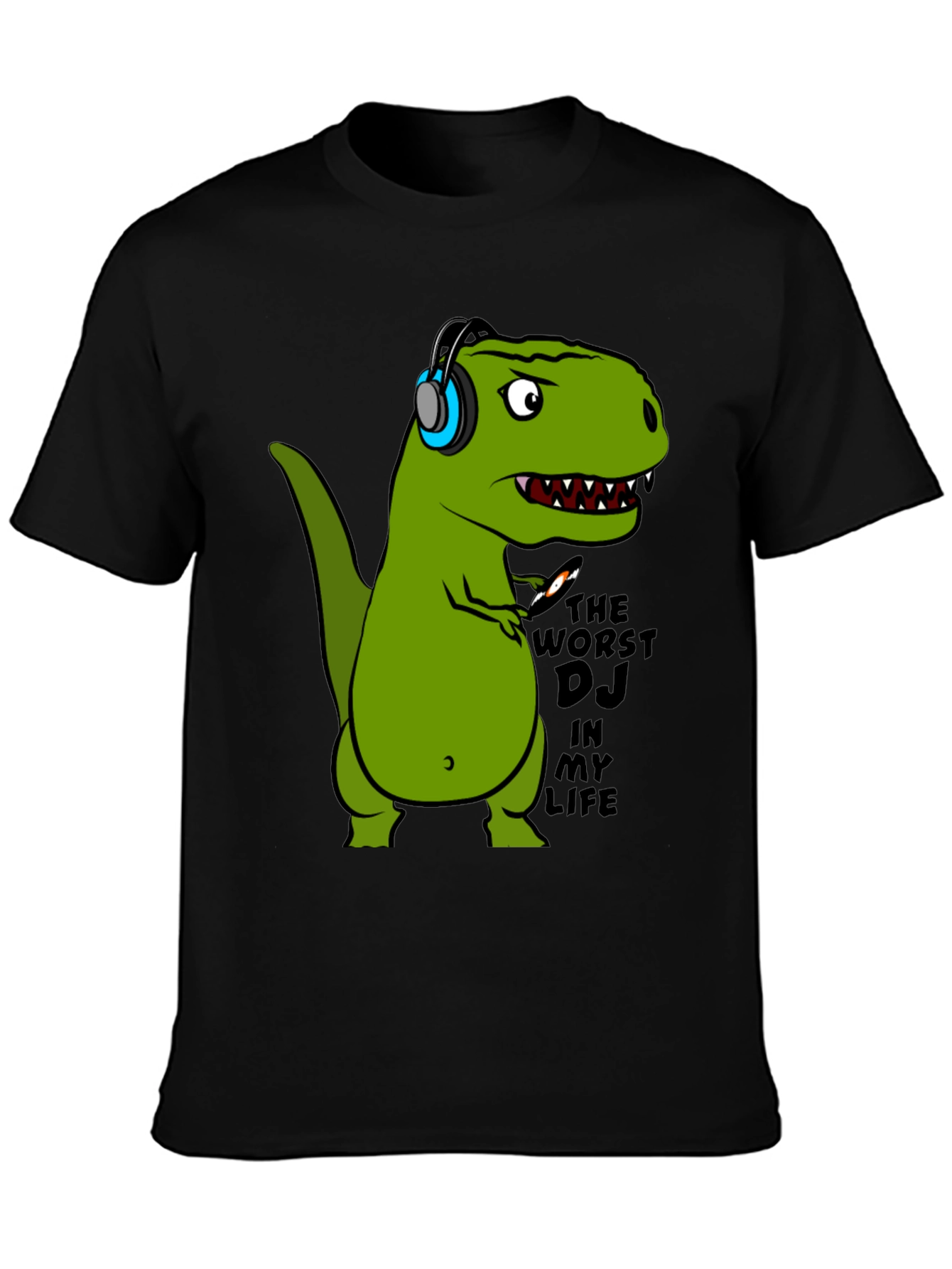 Dino DJ T-Shirt - Black Cotton Graphic Tee