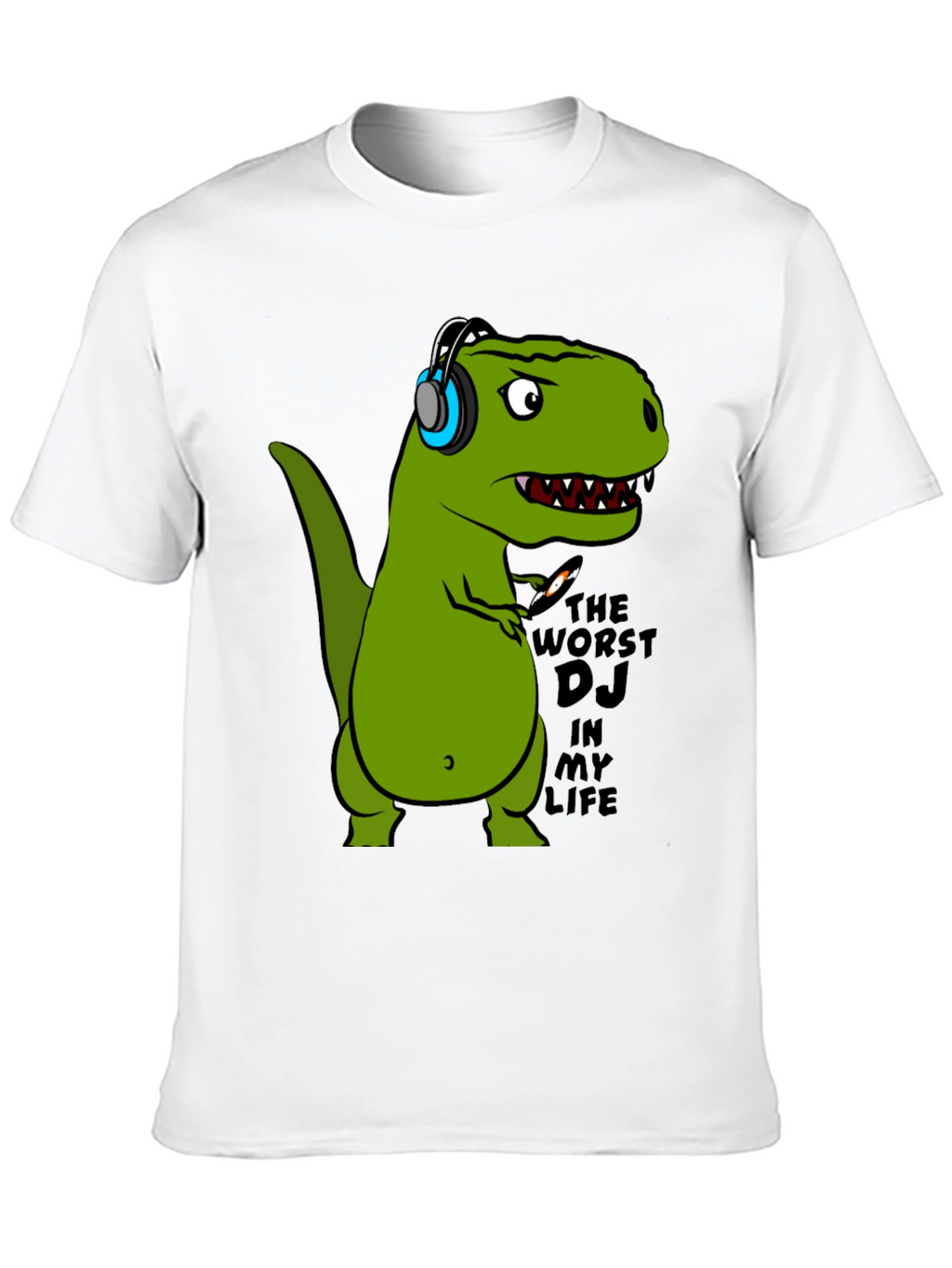 Dino DJ T-Shirt - Black Cotton Graphic Tee