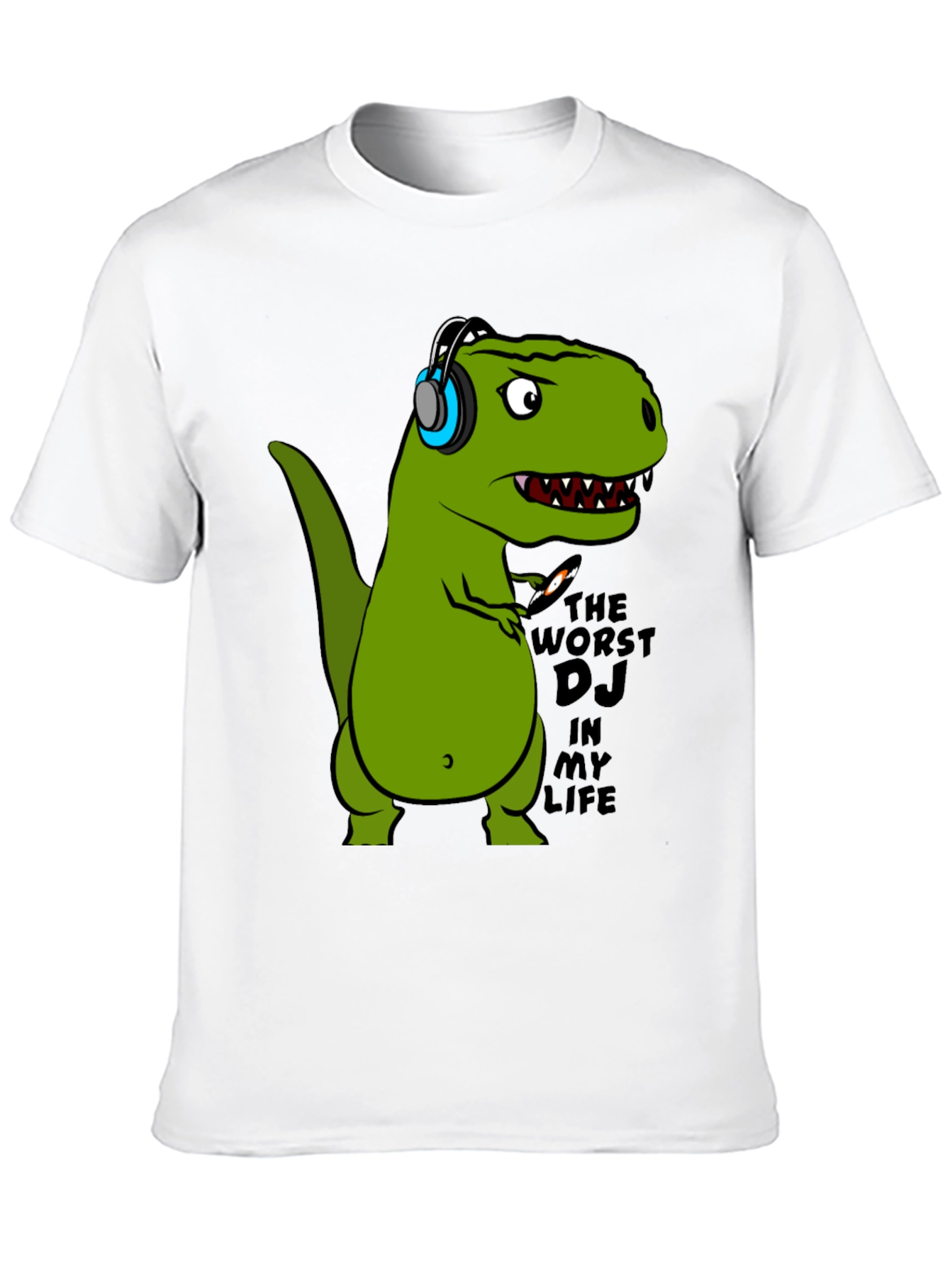 Dino DJ T-Shirt - Black Cotton Graphic Tee