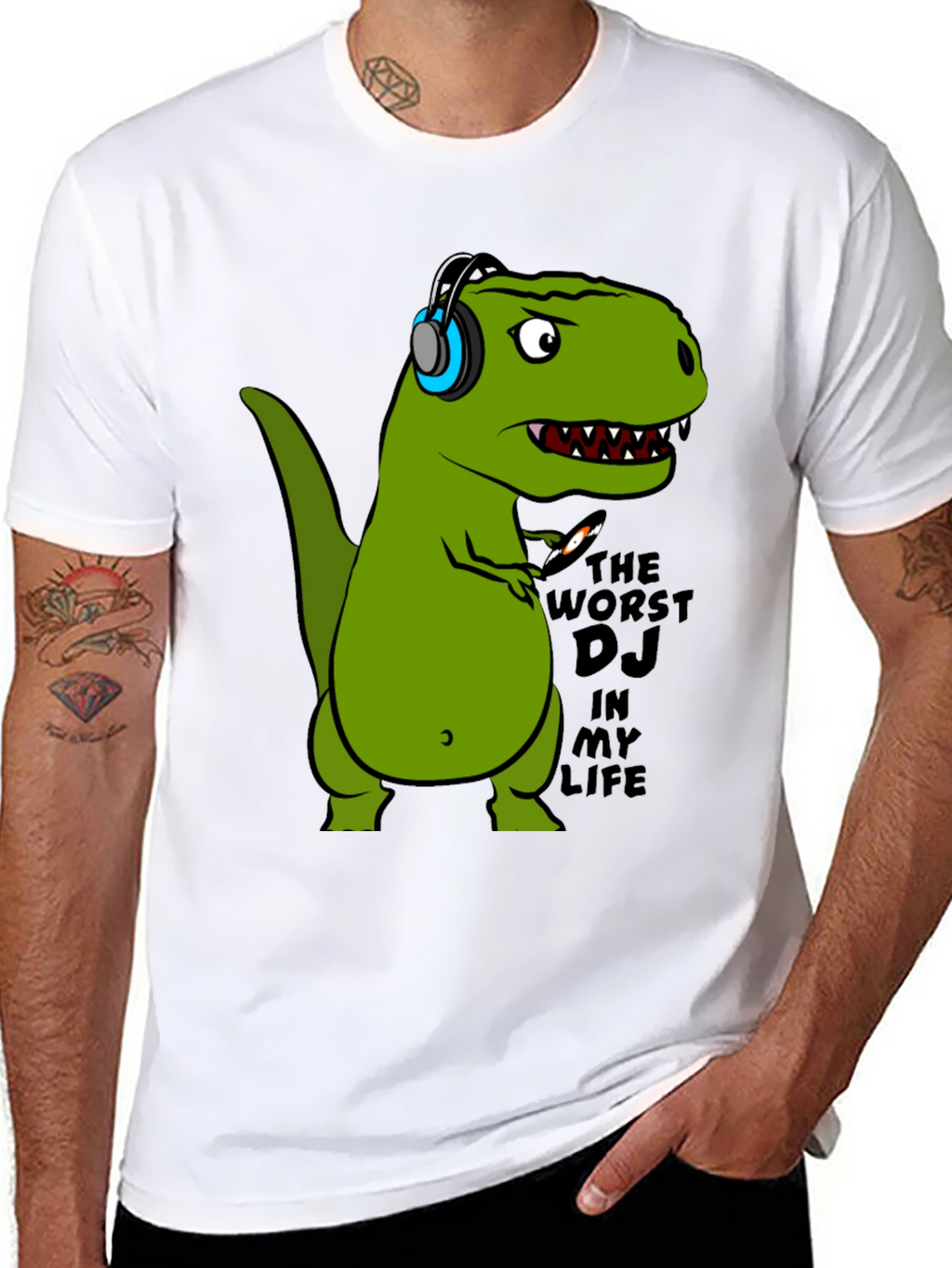 Dino DJ T-Shirt - Black Cotton Graphic Tee