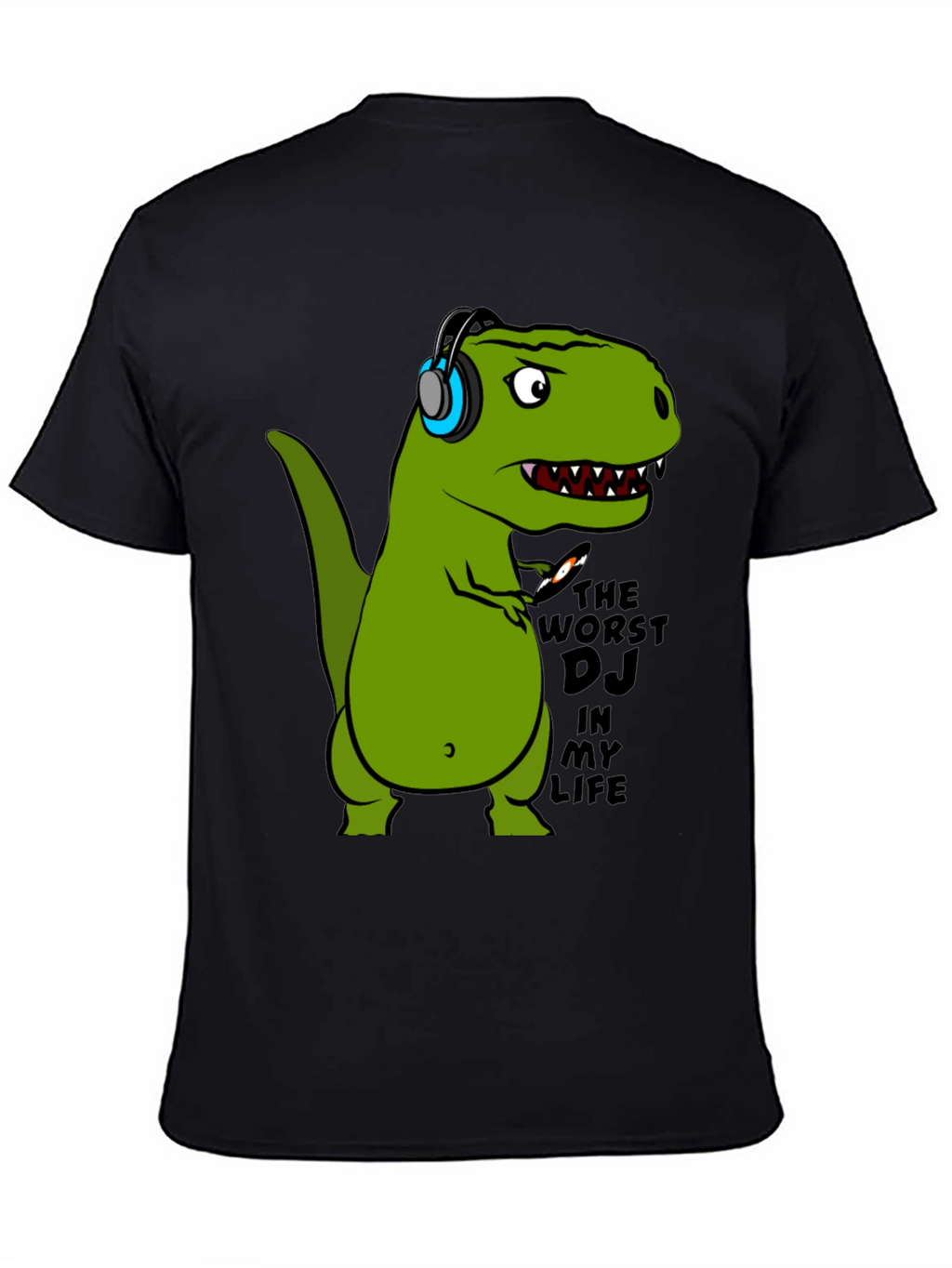 Dino DJ T-Shirt - Black Cotton Graphic Tee