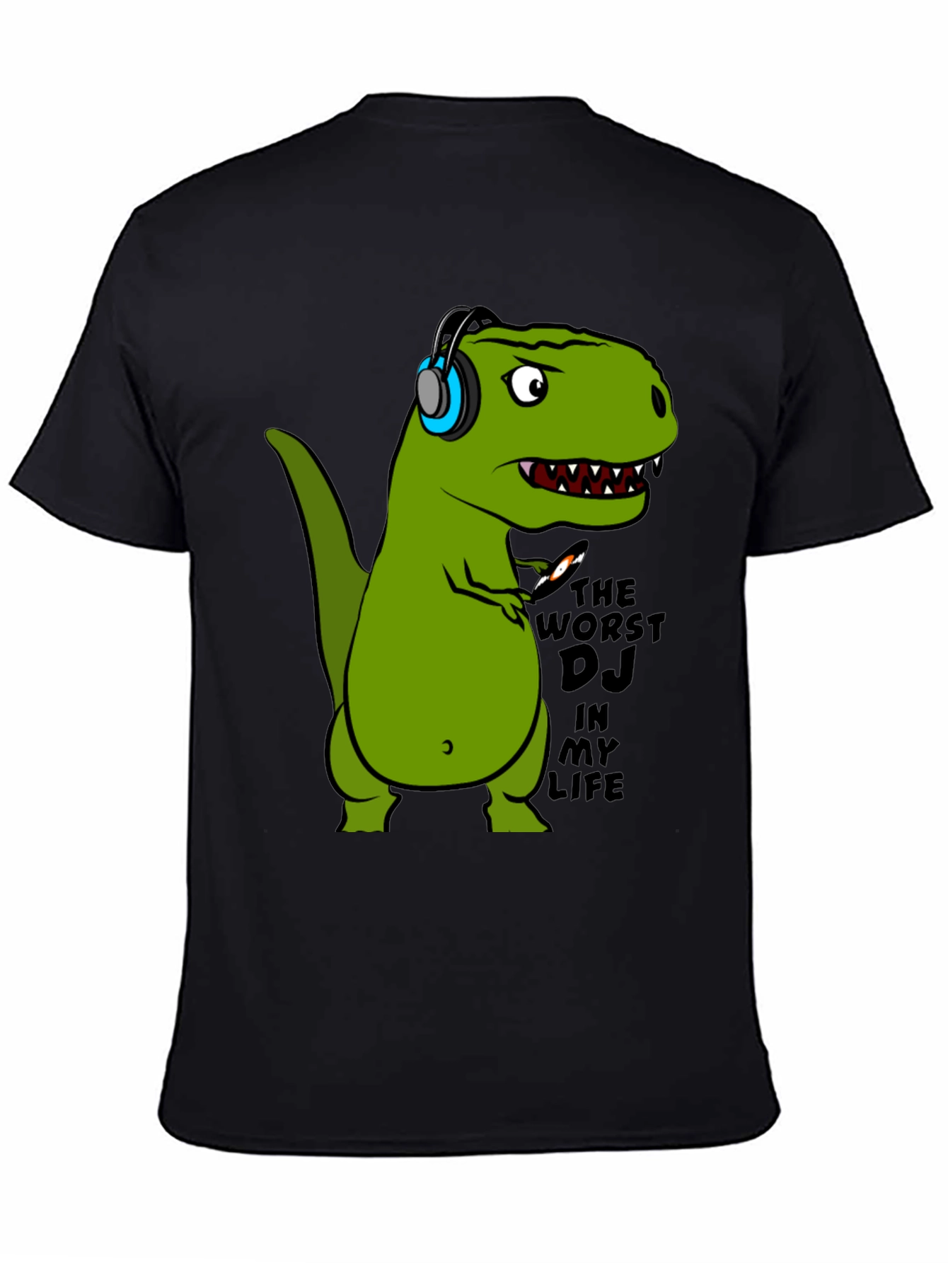 Dino DJ T-Shirt - Black Cotton Graphic Tee