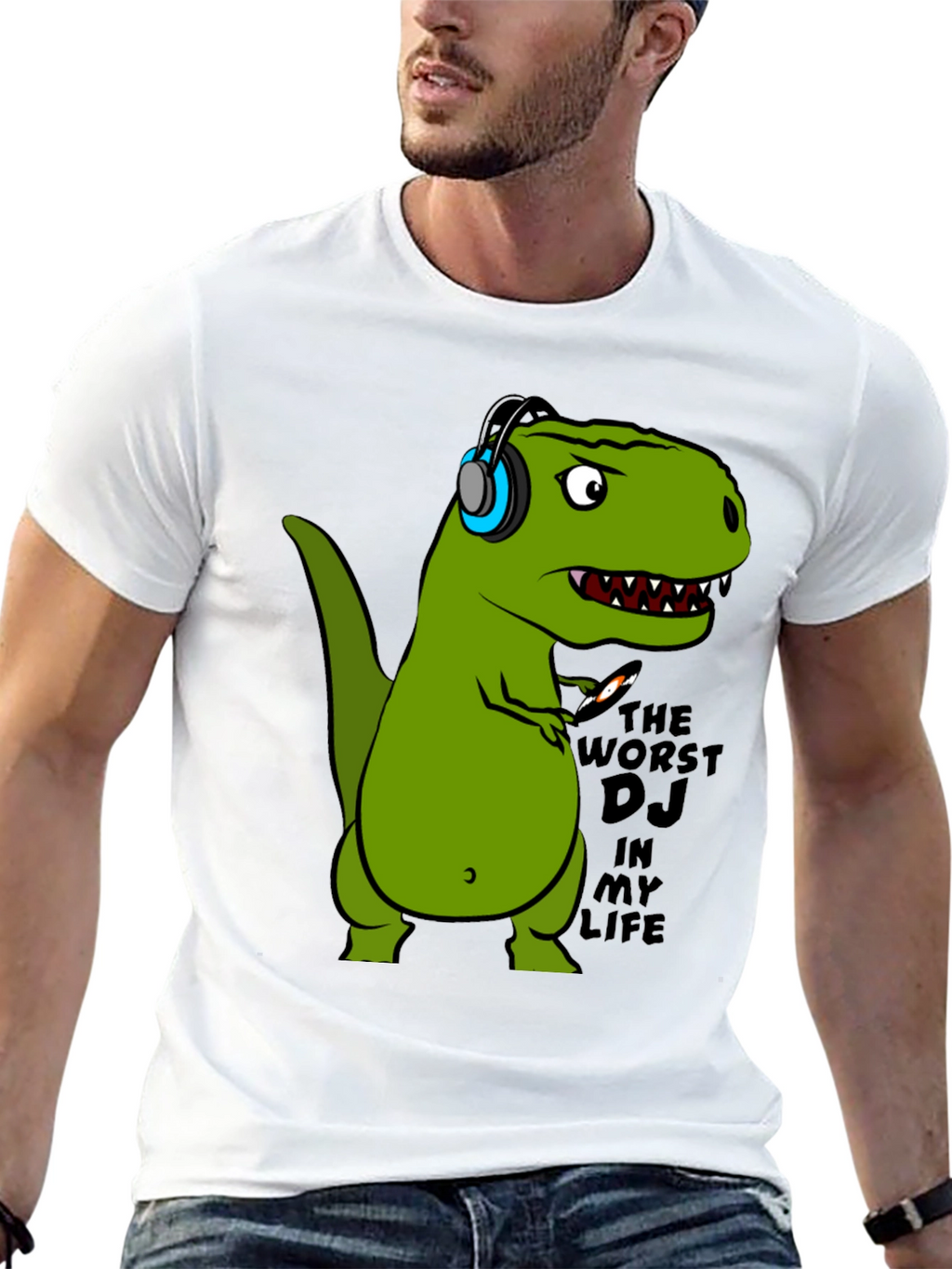Dino DJ T-Shirt - Black Cotton Graphic Tee