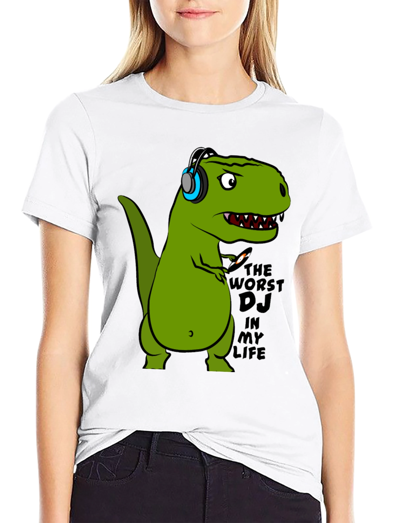 Dino DJ T-Shirt - Black Cotton Graphic Tee