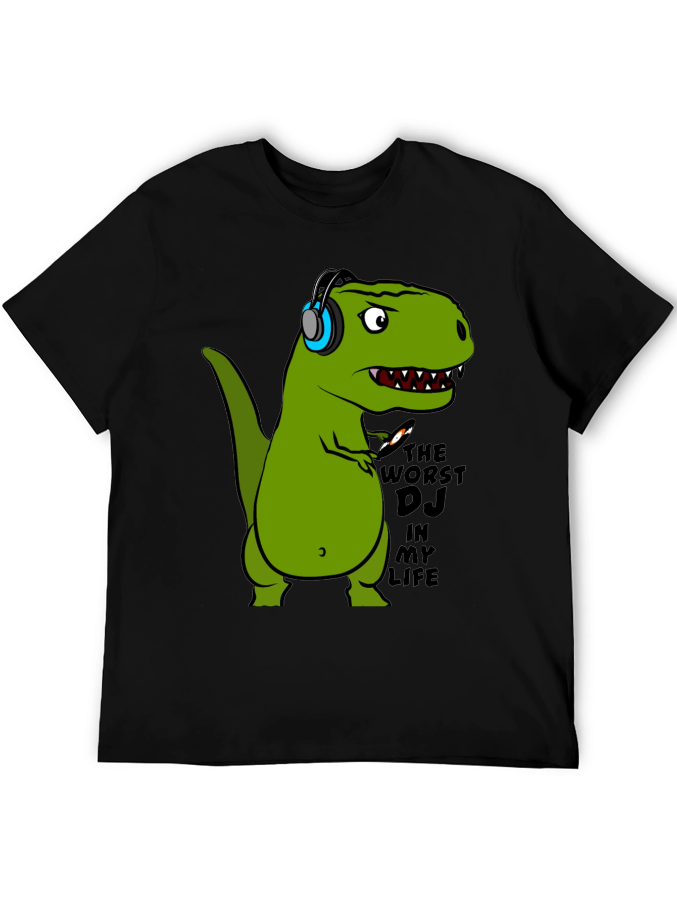 Dino DJ T-Shirt - Black Cotton Graphic Tee
