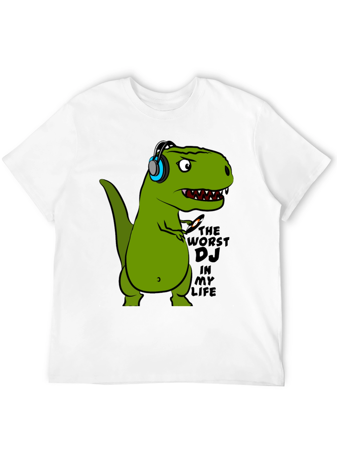 Dino DJ T-Shirt - Black Cotton Graphic Tee