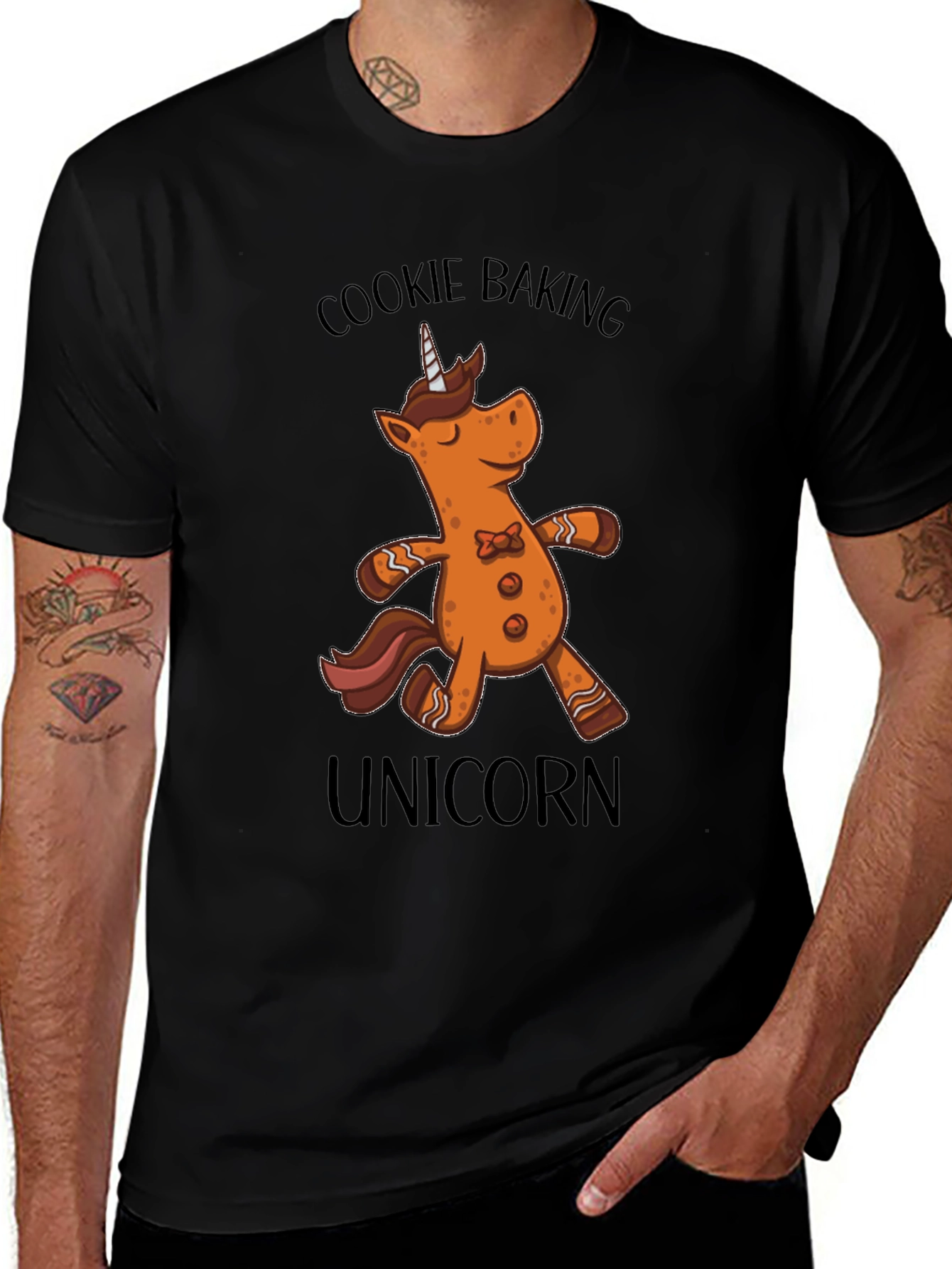 Cookie Baking Unicorn Graphic T-Shirt - Black