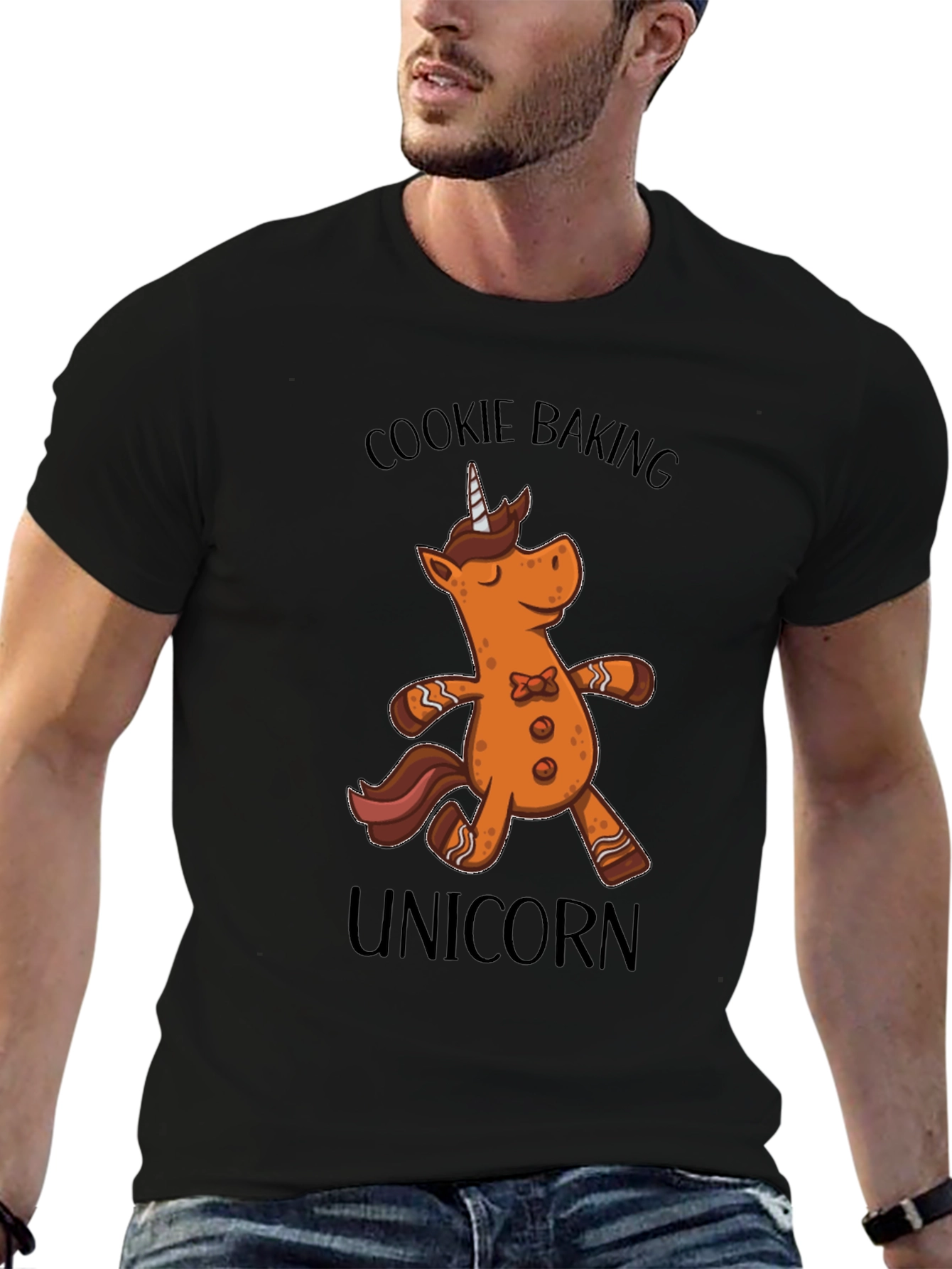 Cookie Baking Unicorn Graphic T-Shirt - Black