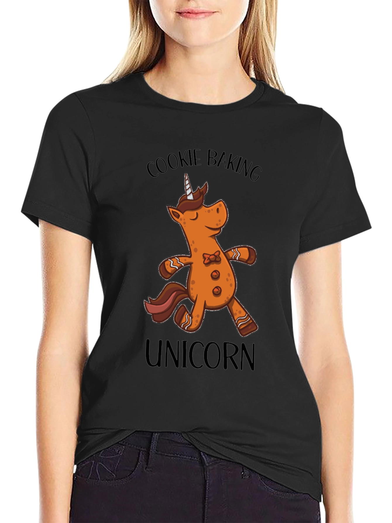 Cookie Baking Unicorn Graphic T-Shirt - Black