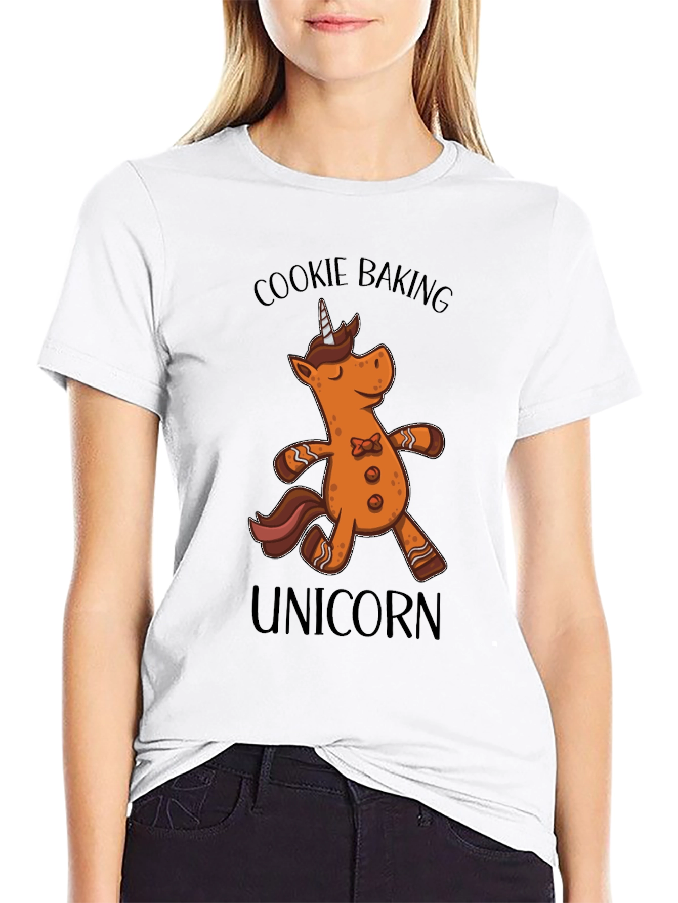 Cookie Baking Unicorn Graphic T-Shirt - Black