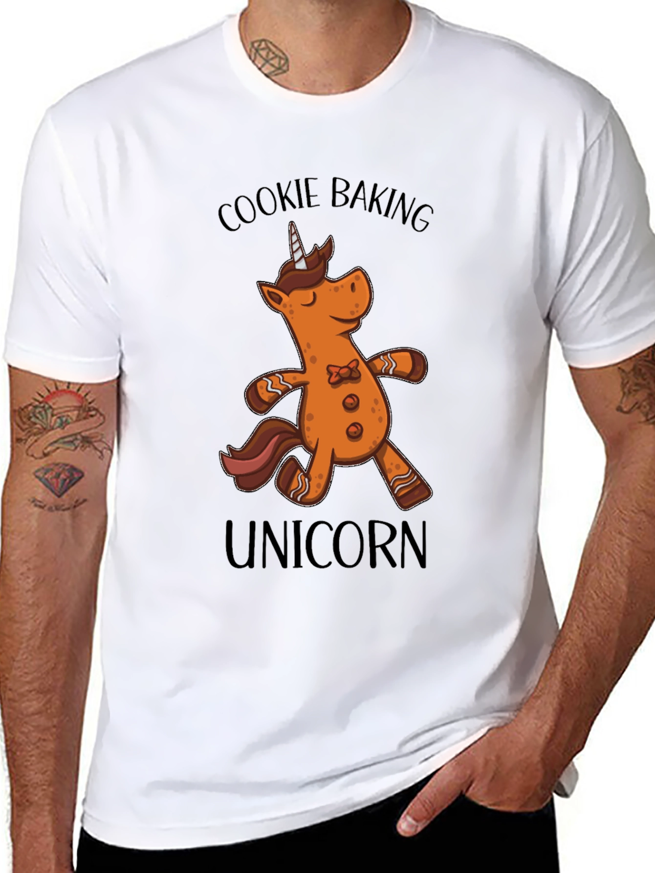 Cookie Baking Unicorn Graphic T-Shirt - Black