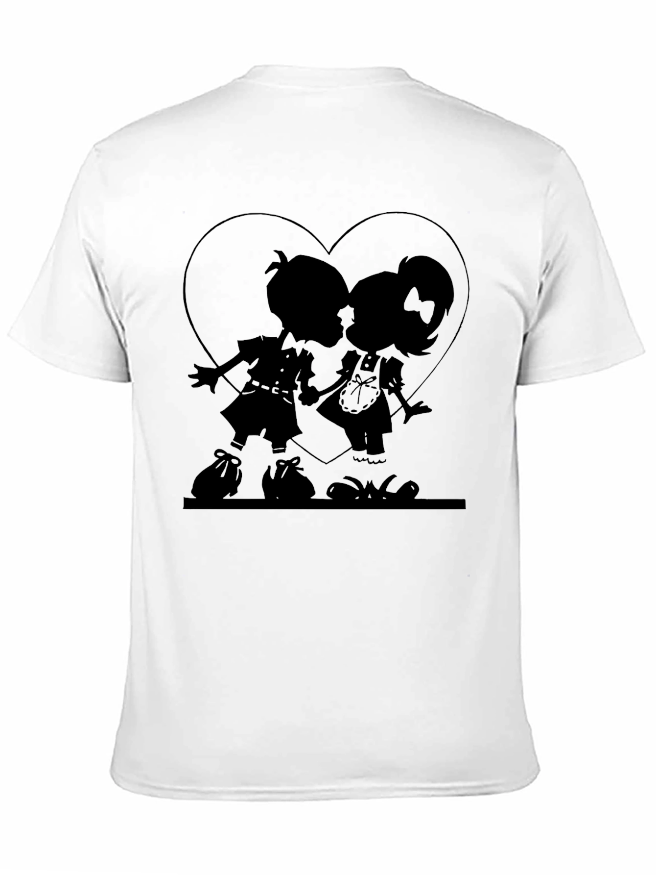 Heart Silhouette Couple Graphic Tee - Black Cotton Casual Shirt