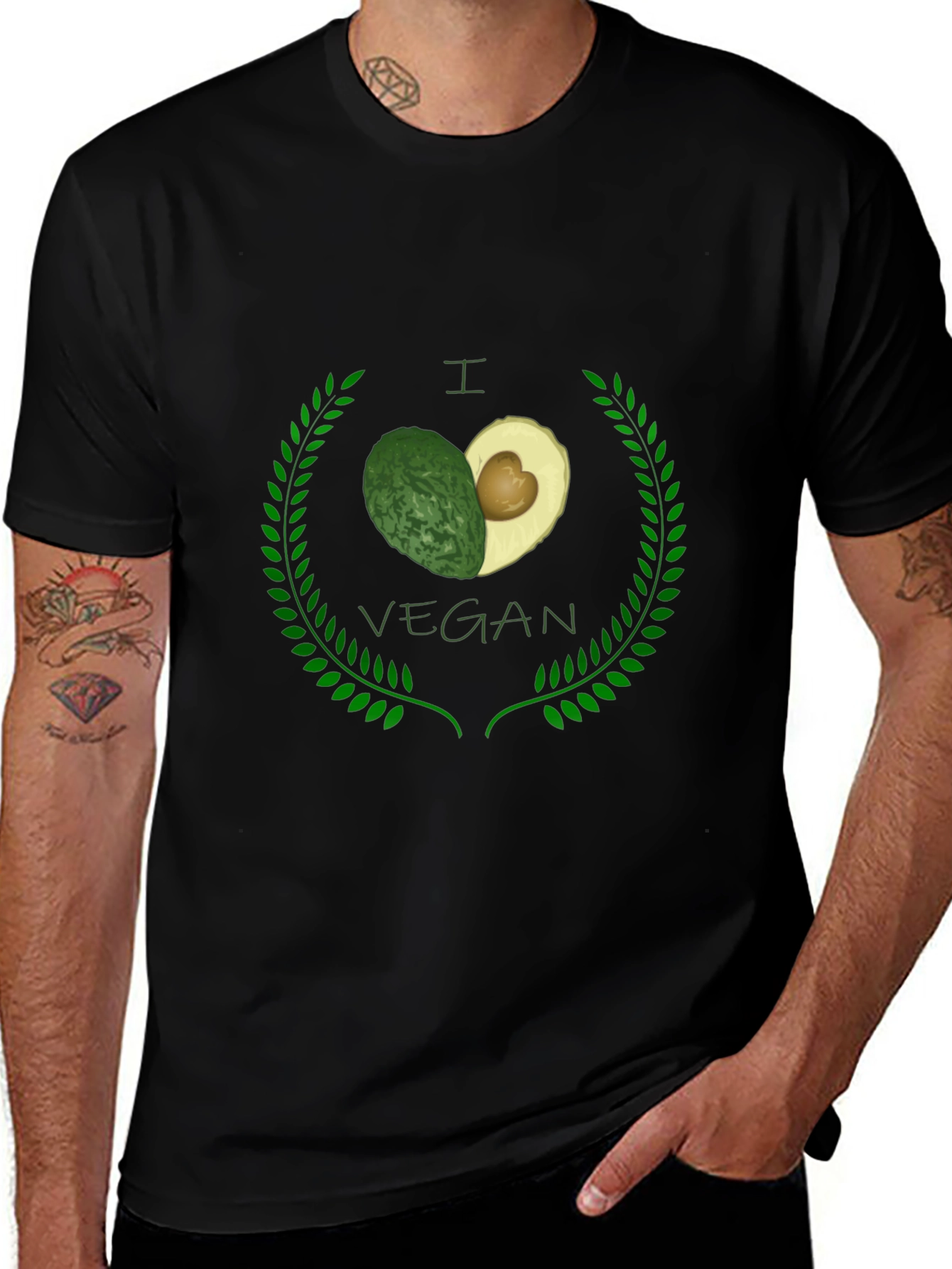 I Heart Vegan Avocado Black Graphic Tee