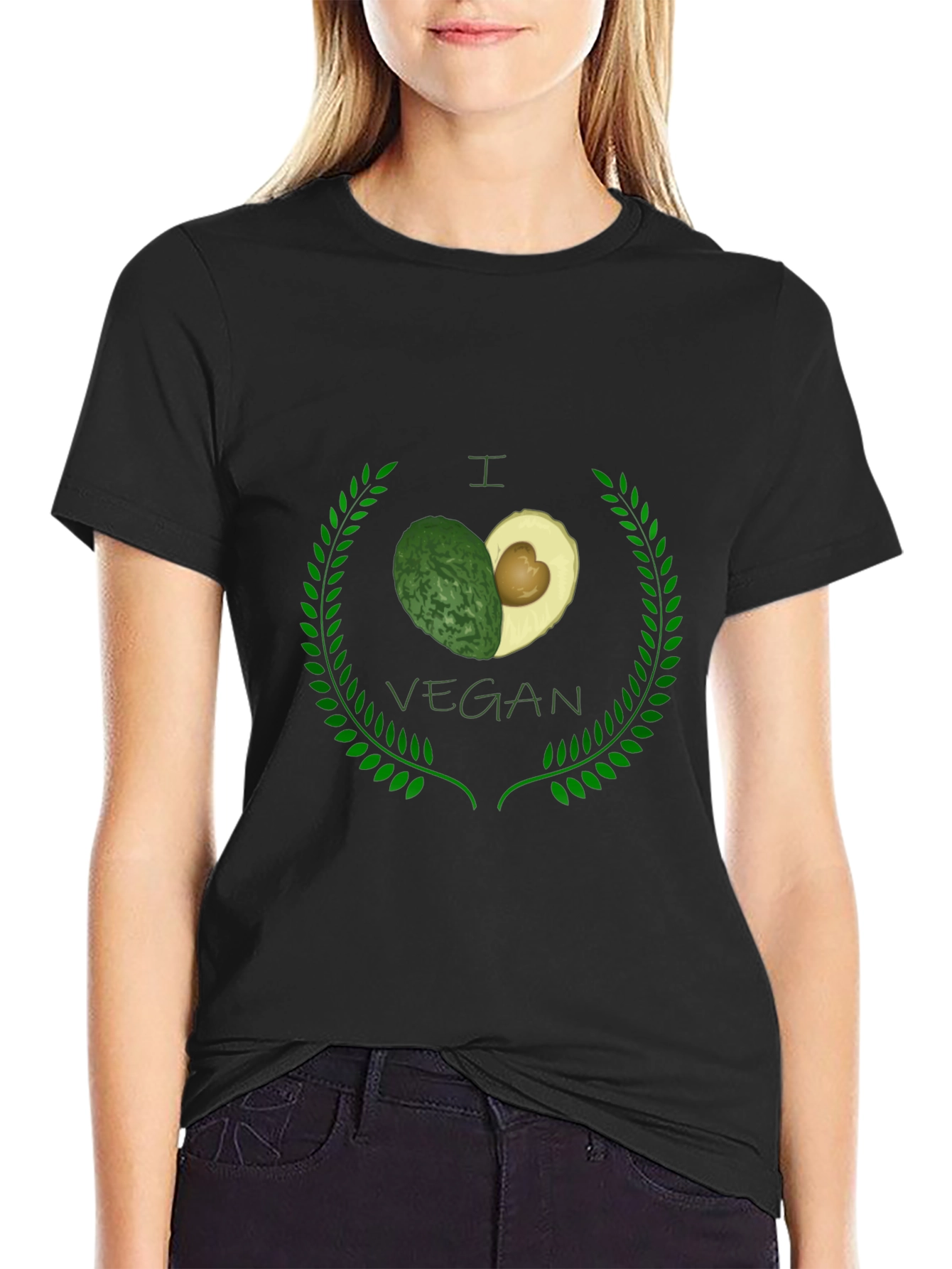I Heart Vegan Avocado Black Graphic Tee