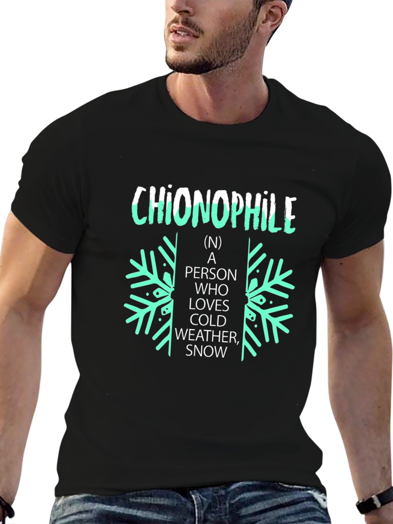 Chionophile Black T-Shirt: Love Cold Weather and Snow!