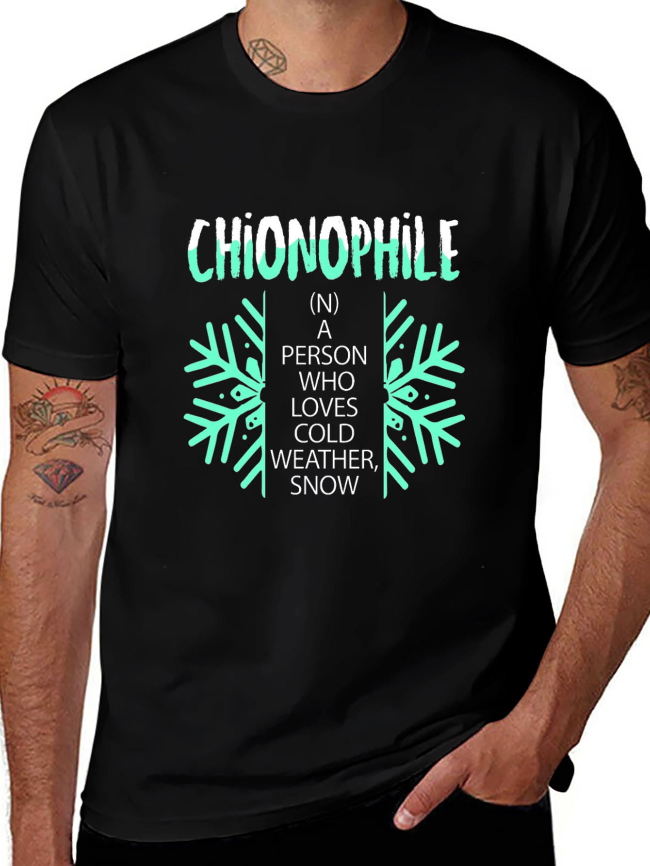 Chionophile Black T-Shirt: Love Cold Weather and Snow!