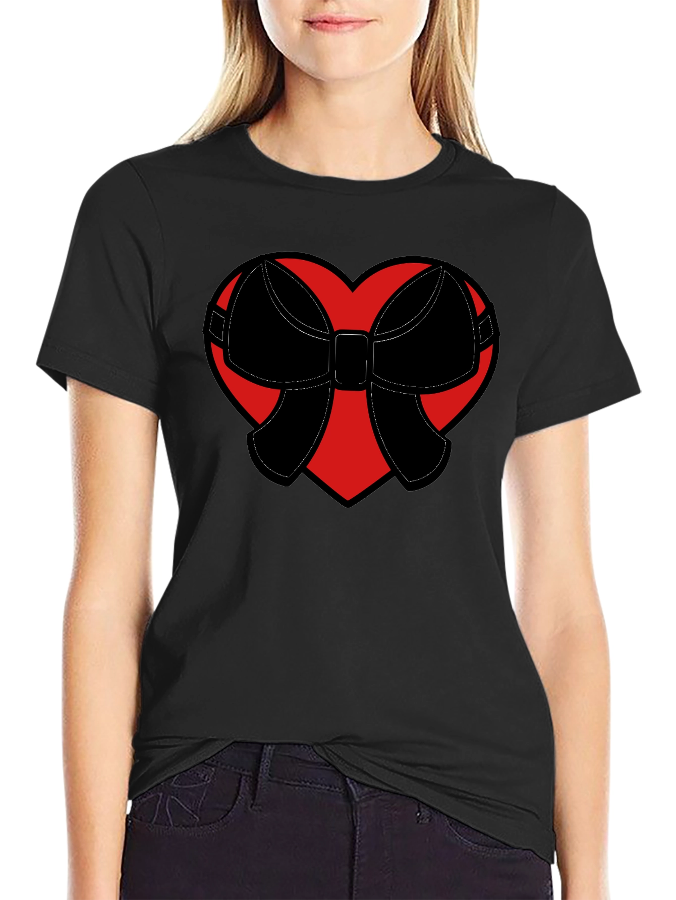 Heart Bow Graphic Tee - Black Casual Shirt
