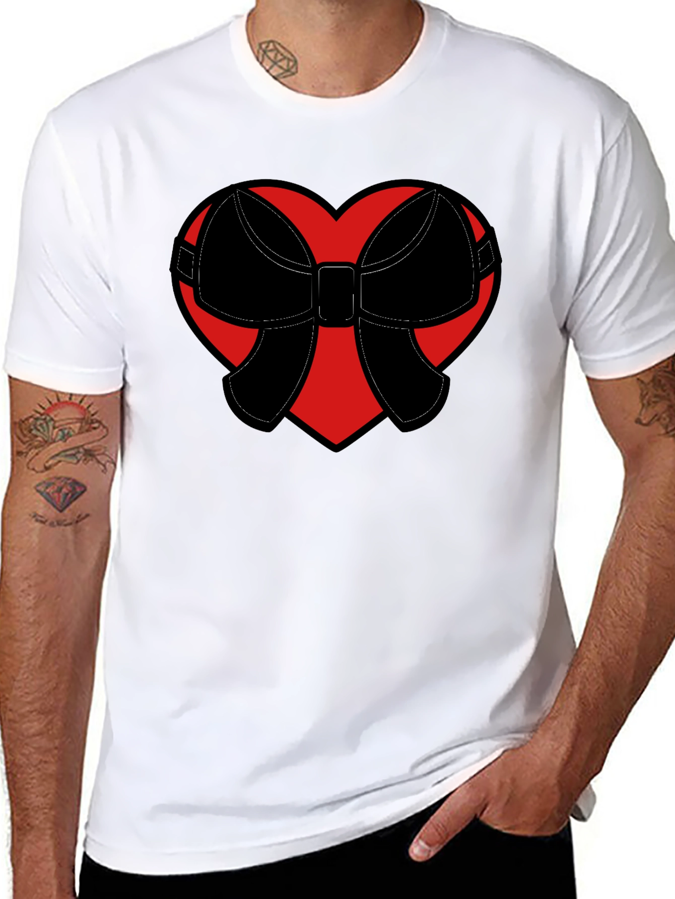 Heart Bow Graphic Tee - Black Casual Shirt