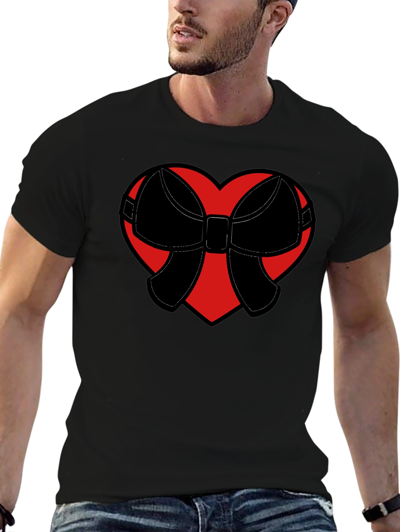 Heart Bow Graphic Tee - Black Casual Shirt