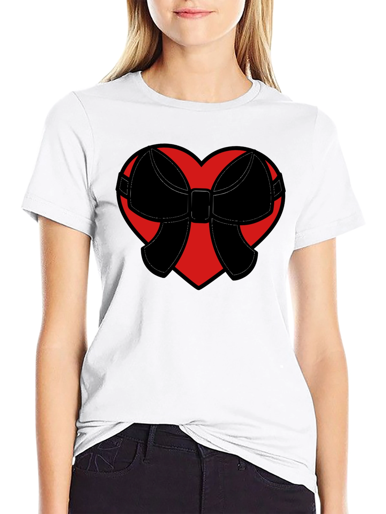 Heart Bow Graphic Tee - Black Casual Shirt