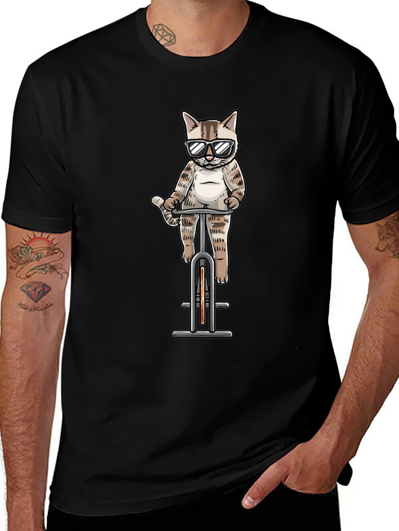 Cool Cat Riding Bike Graphic Tee - Black