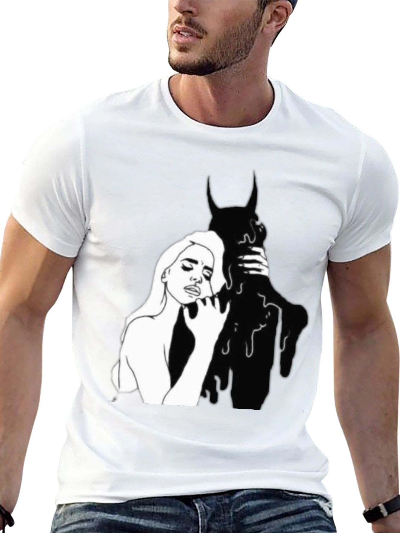 Stylish Black Graphic Tee - Woman and Shadow