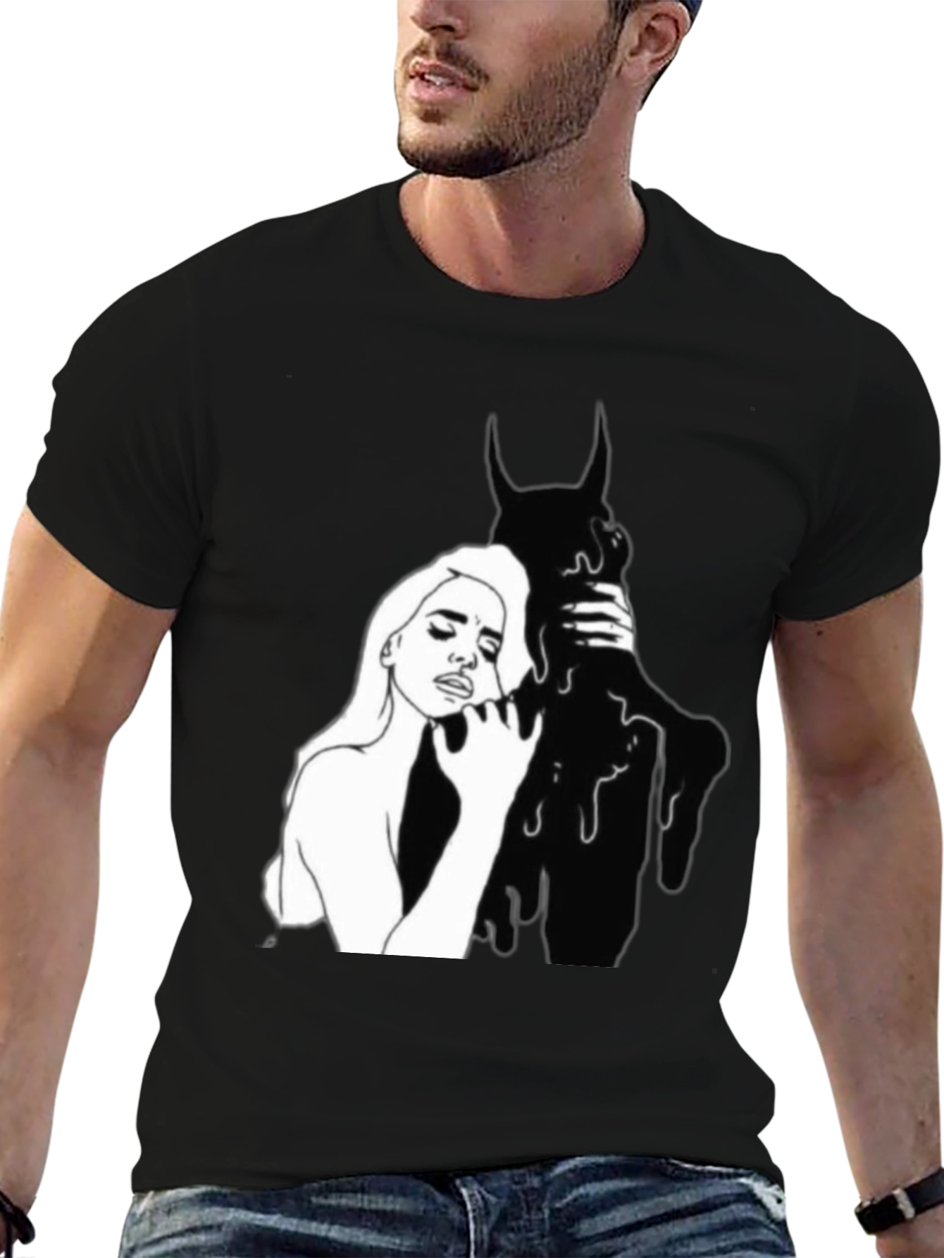 Stylish Black Graphic Tee - Woman and Shadow