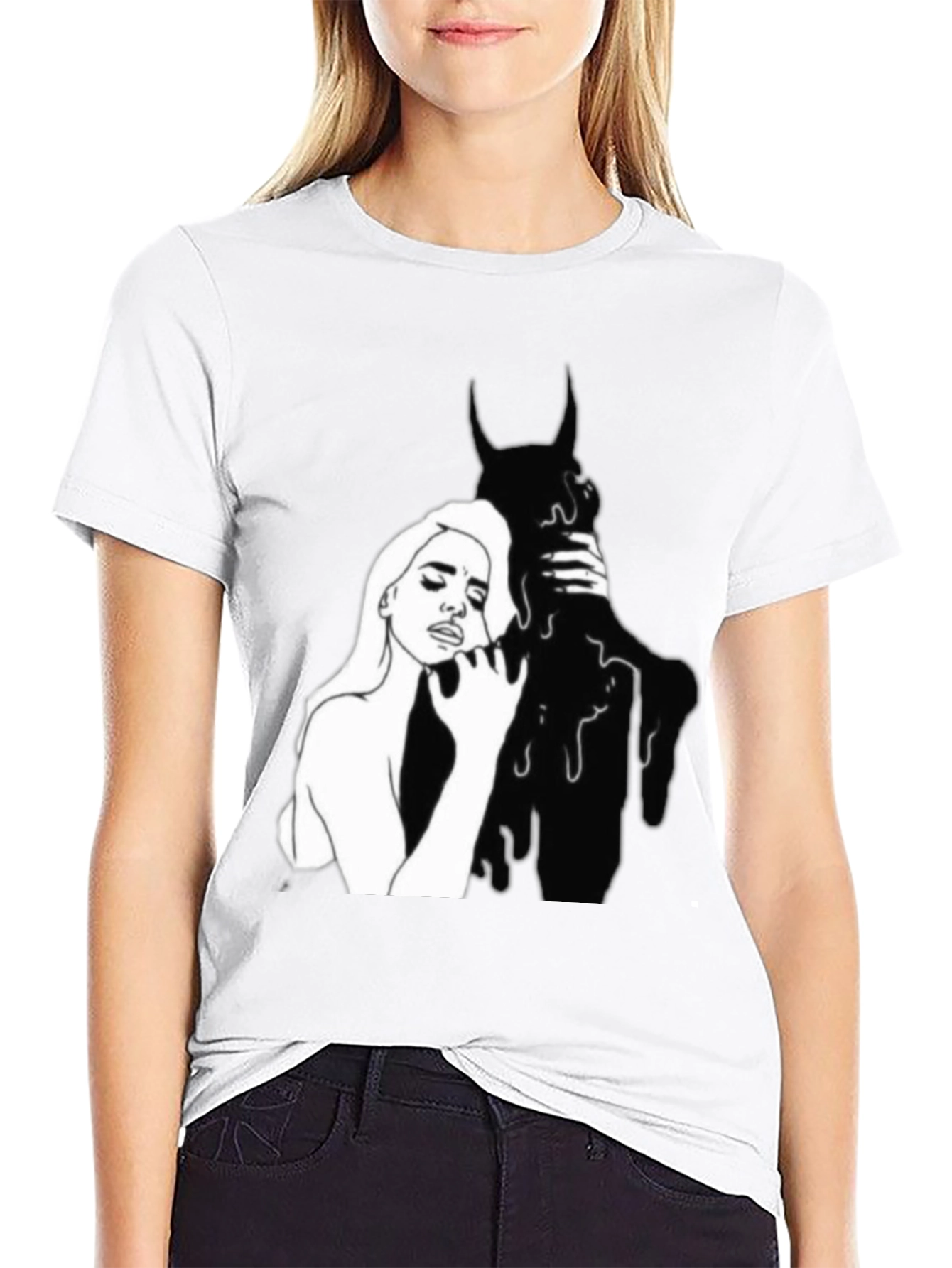 Stylish Black Graphic Tee - Woman and Shadow