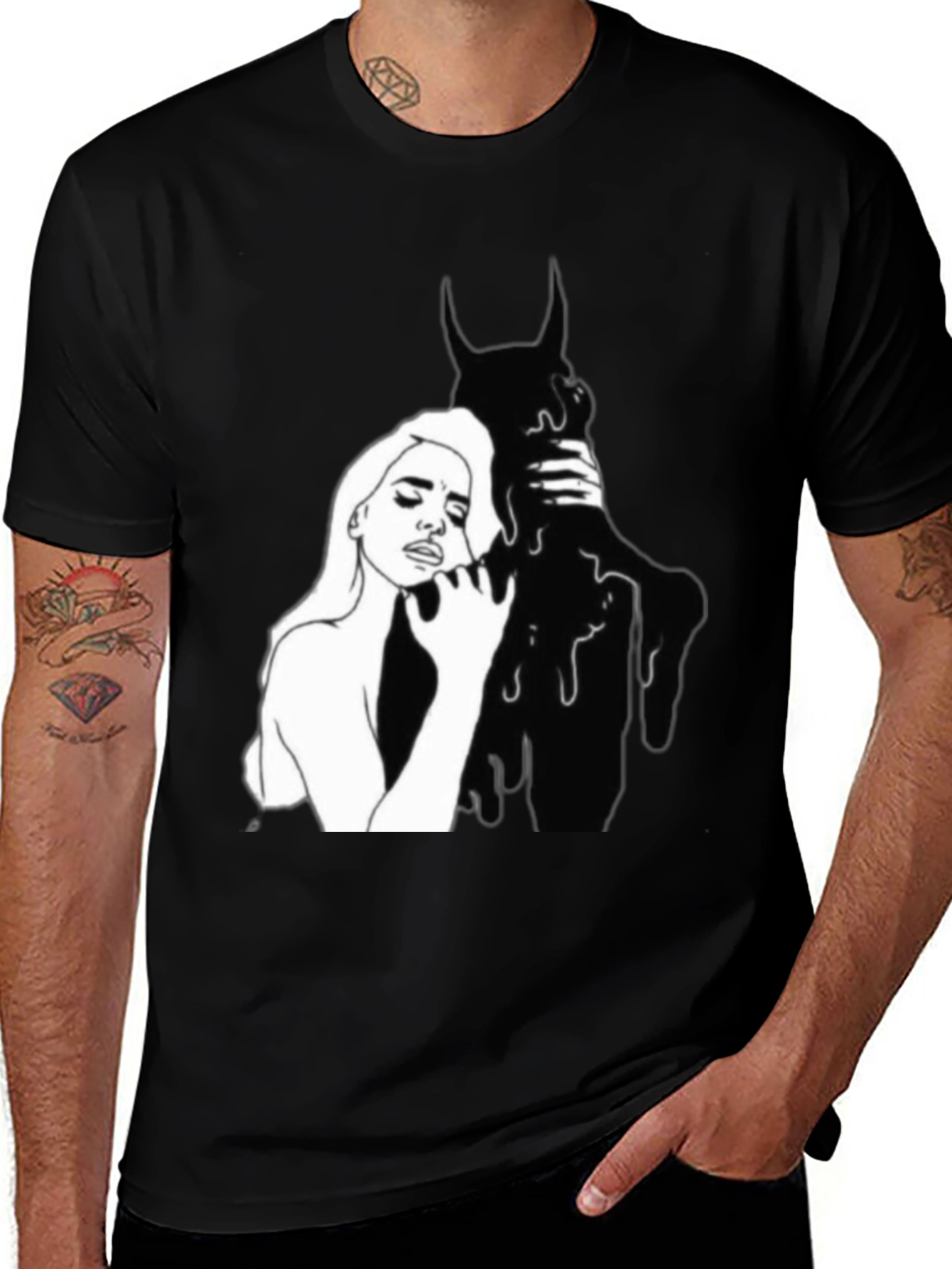 Stylish Black Graphic Tee - Woman and Shadow
