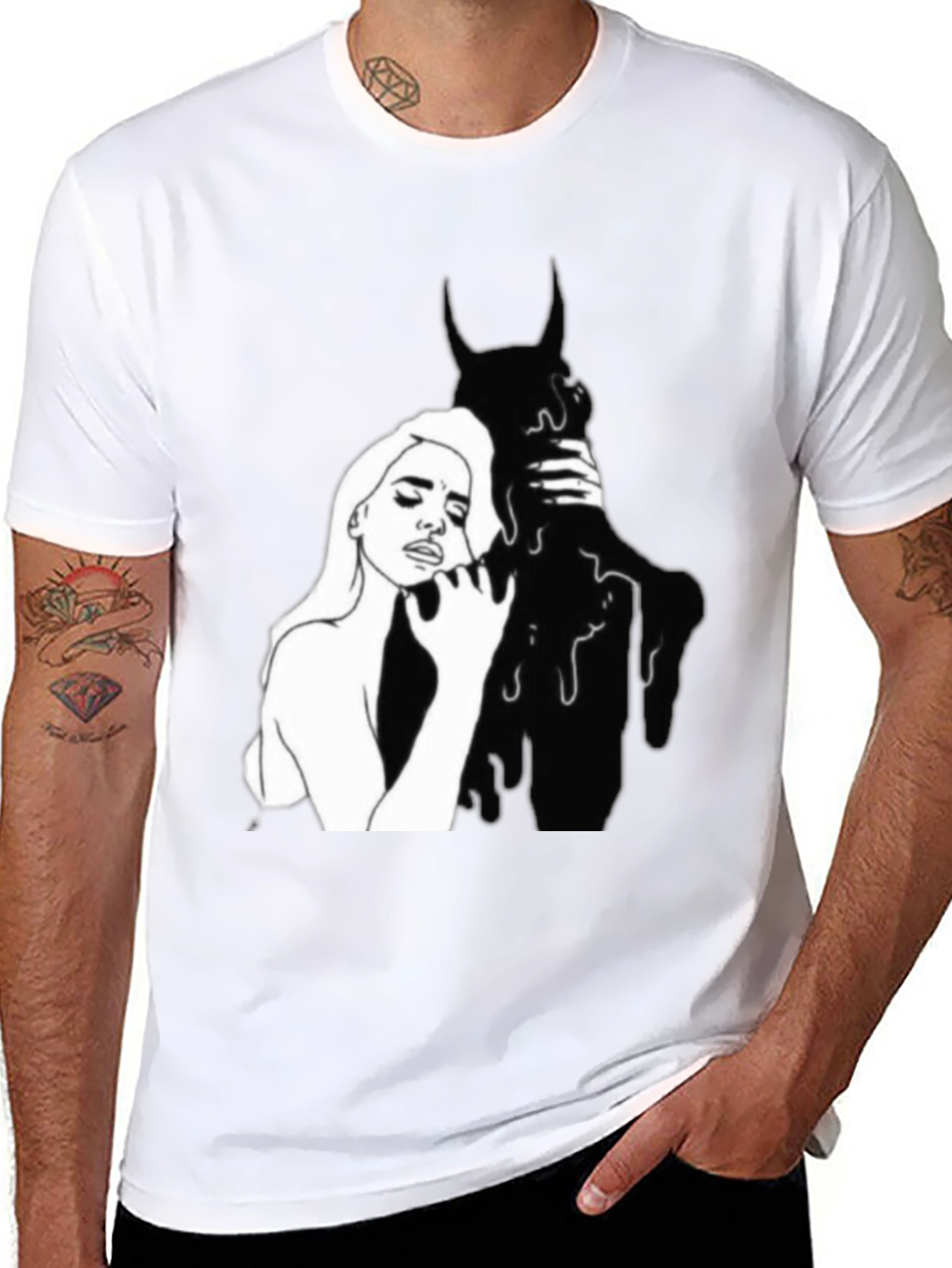 Stylish Black Graphic Tee - Woman and Shadow