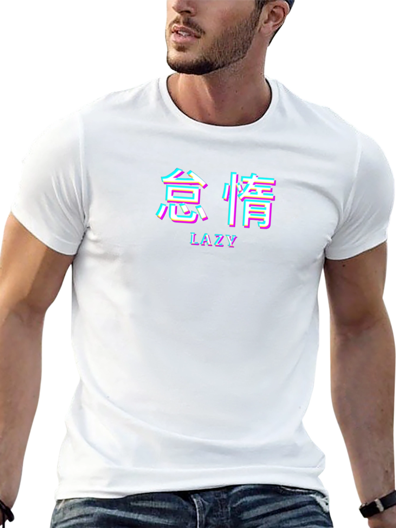 Lazy Graphic Tee - Black T-Shirt with Asian Text