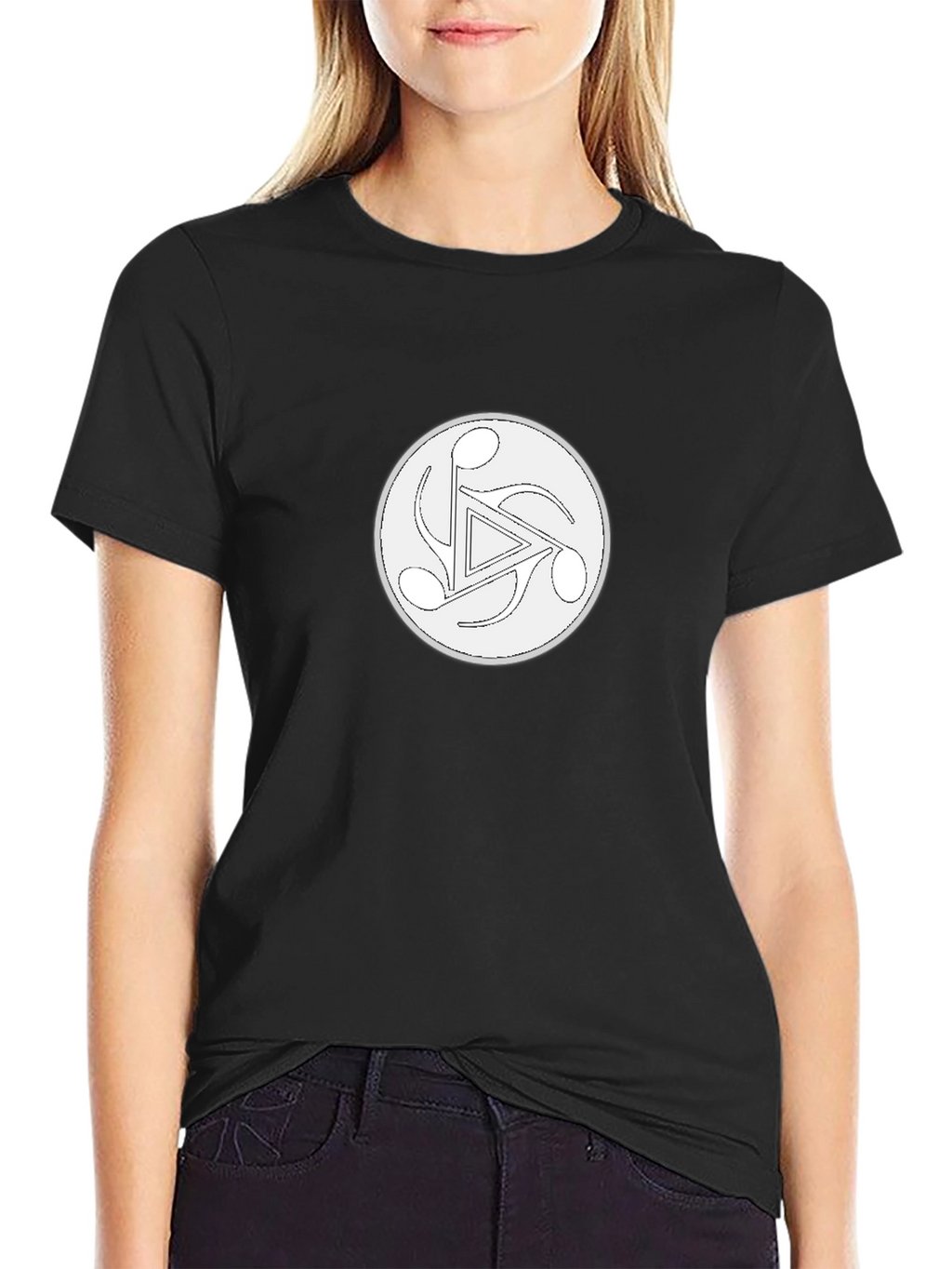 Black Tee with Music Trefoil Design