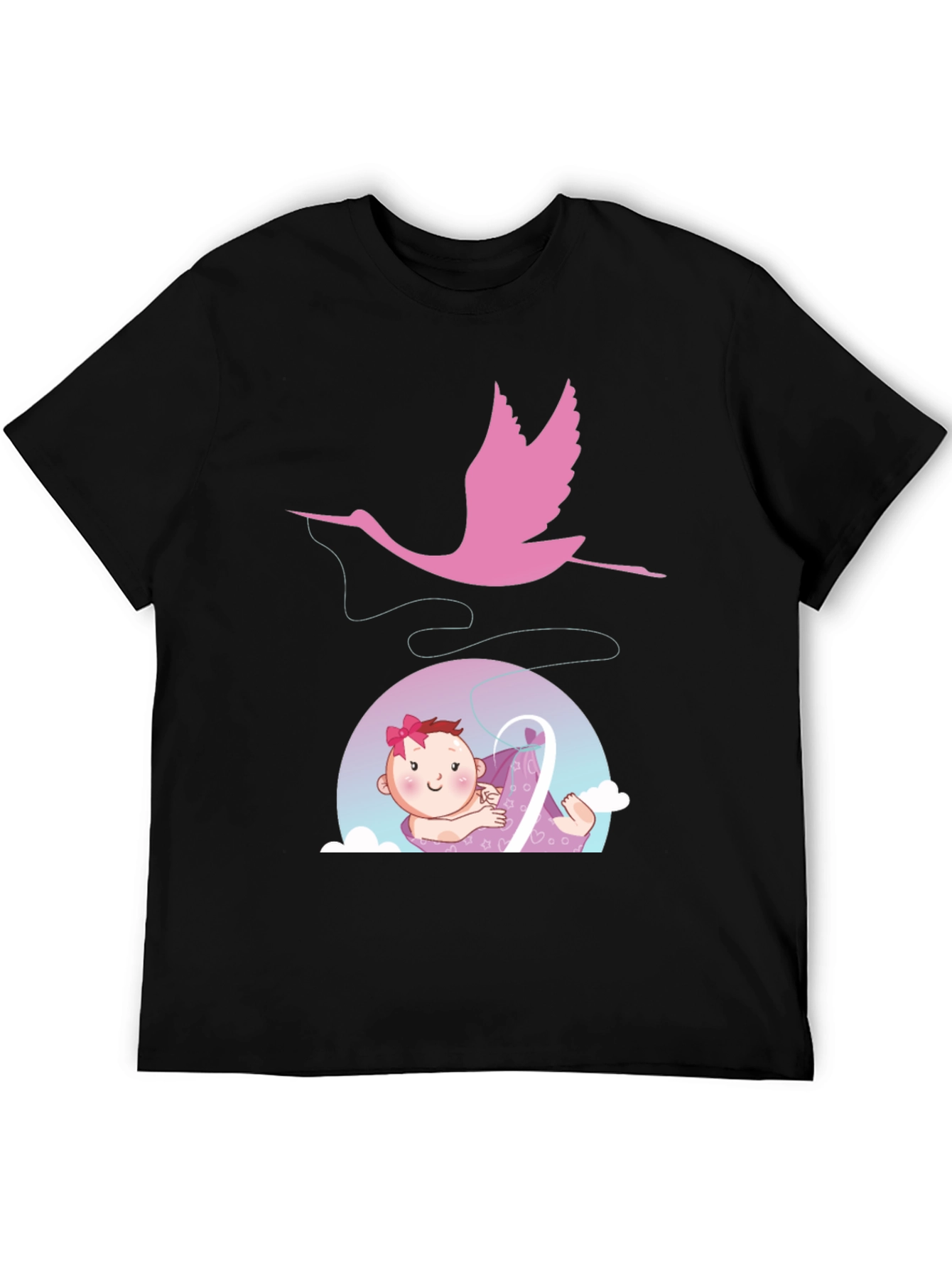 Cute Stork Delivering Baby T-Shirt - Black